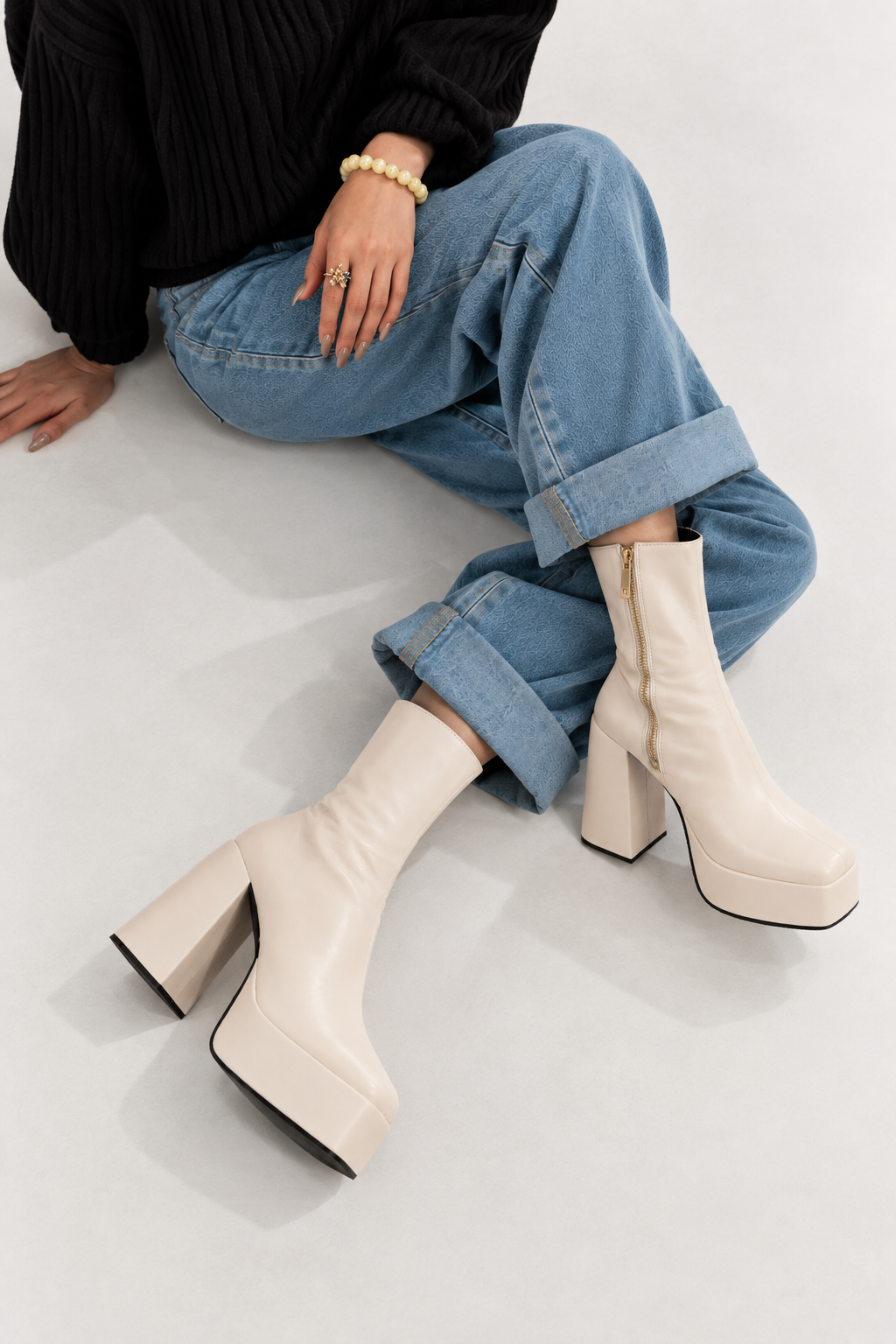 Y2k Chunky White Boots