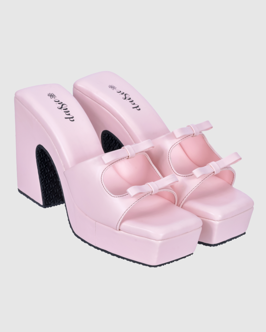 Y2K Bow Heels- Baby Pink