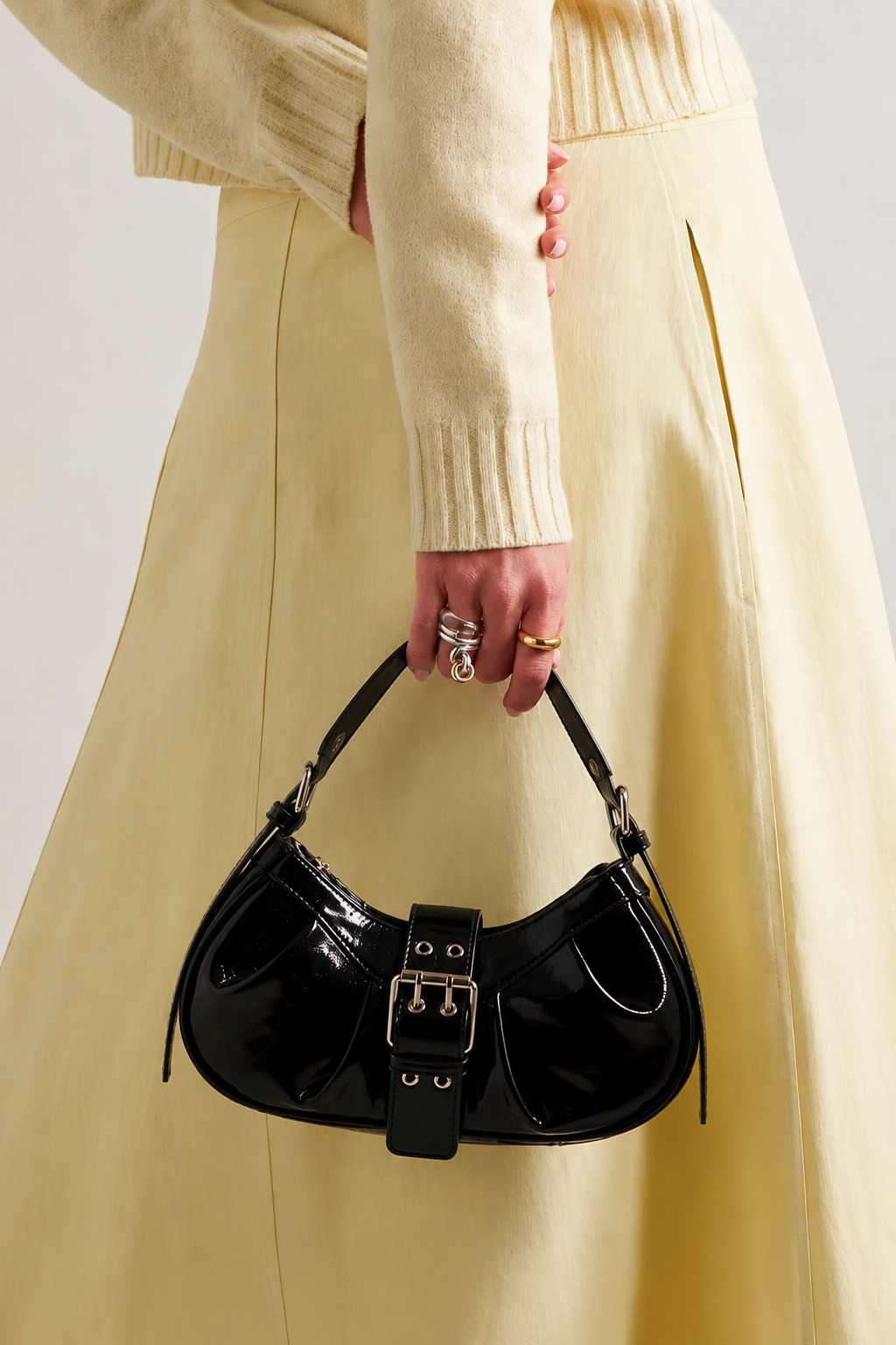 Blair | Women’s Black Patent Leather Buckle Shoulder Bag | Premium Faux Leather Handbag