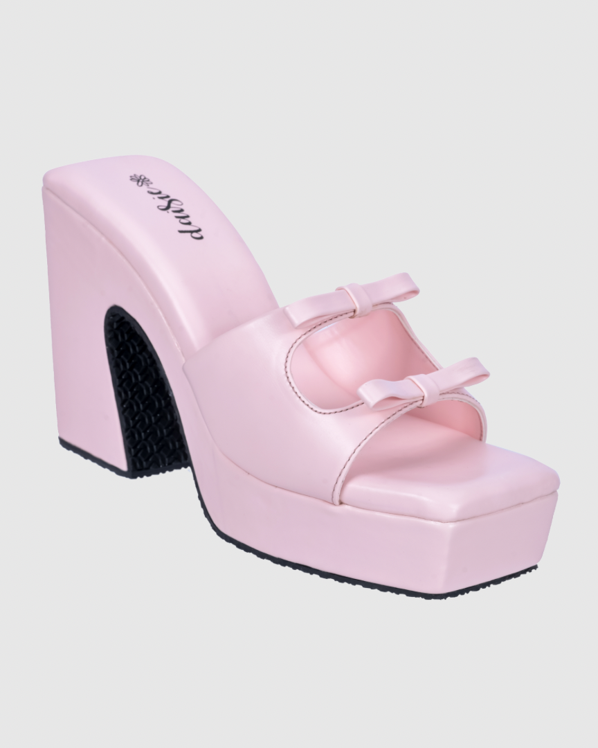 Y2K Bow Heels- Baby Pink