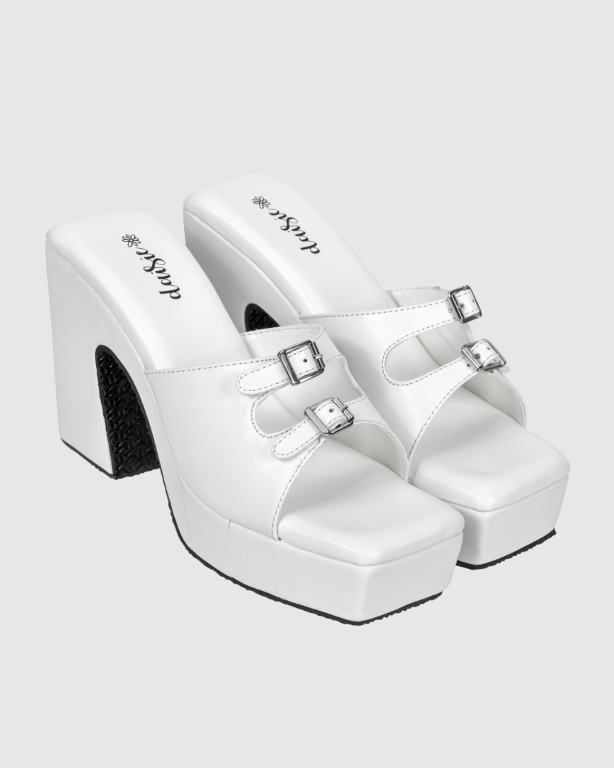 The Cloud White Buckle Heels