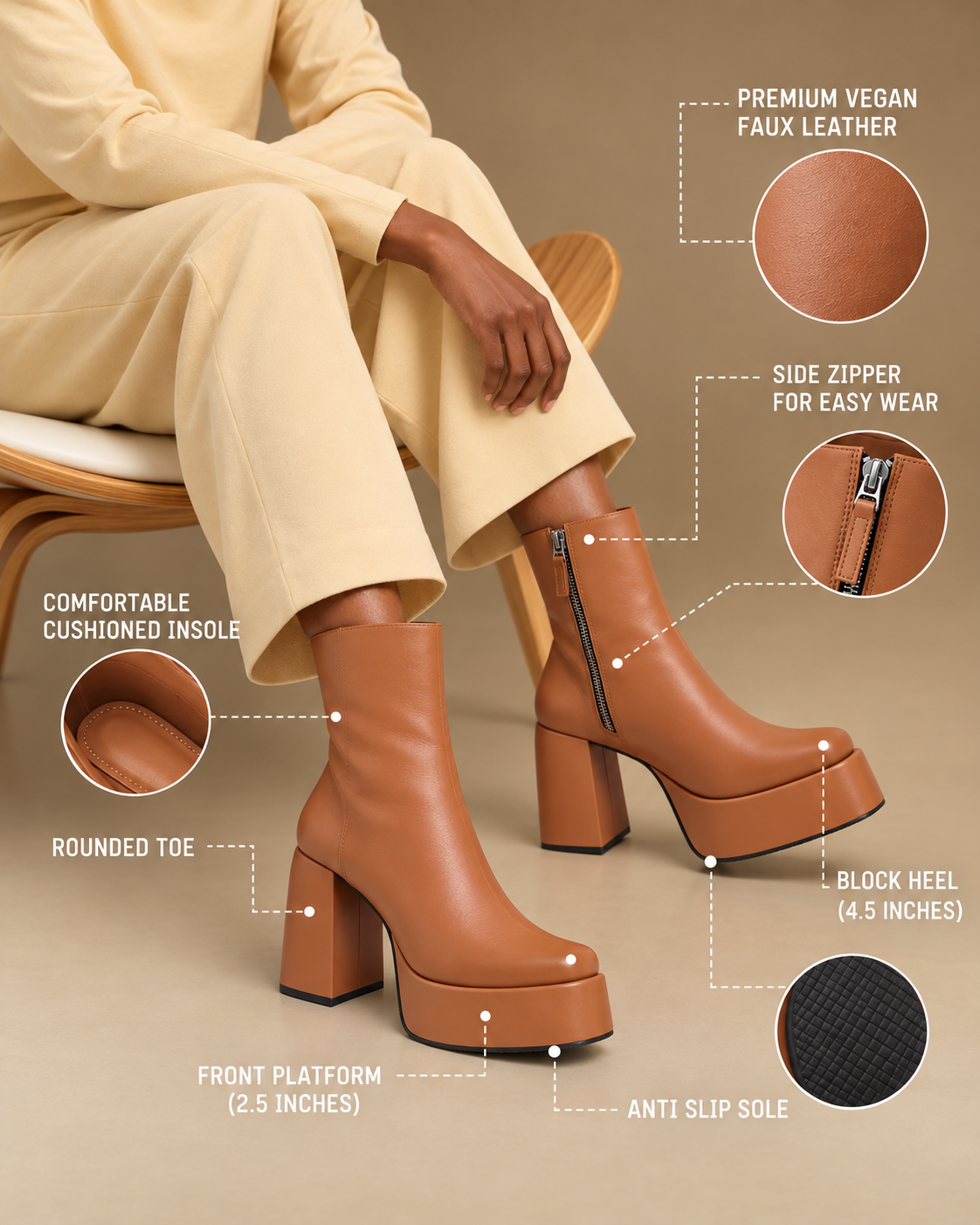 Y2k Chunky Caramel Brown Boots
