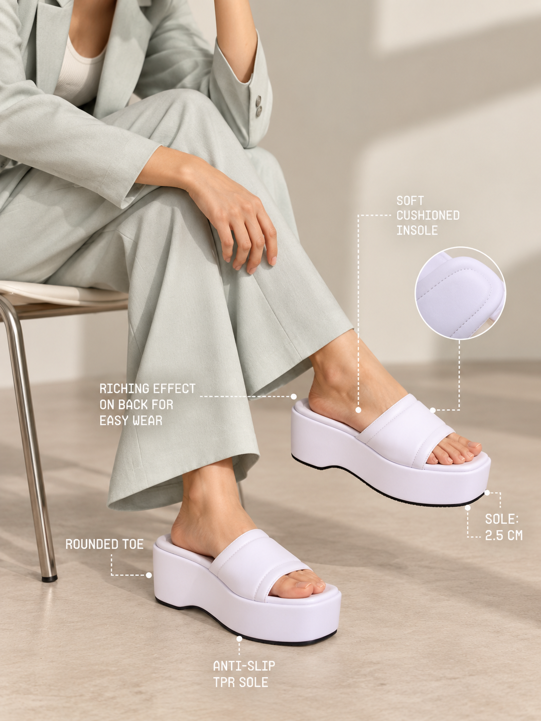 Y2k Block Chunky Broad Strap White platforms