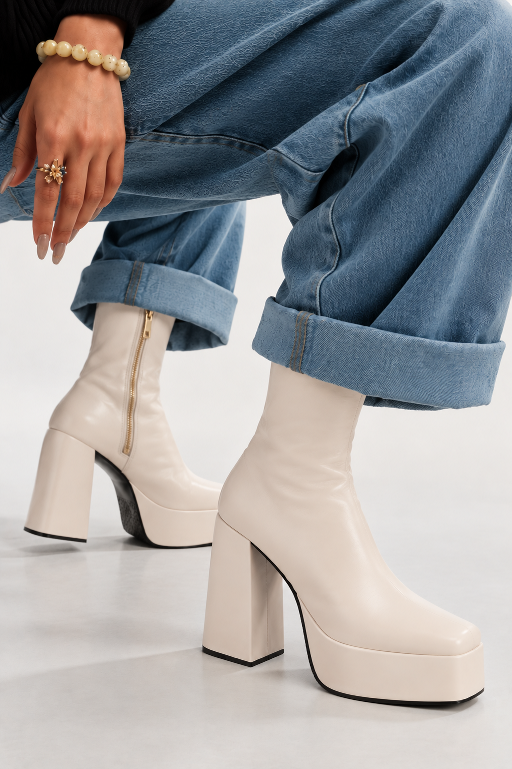 Y2k Chunky White Boots