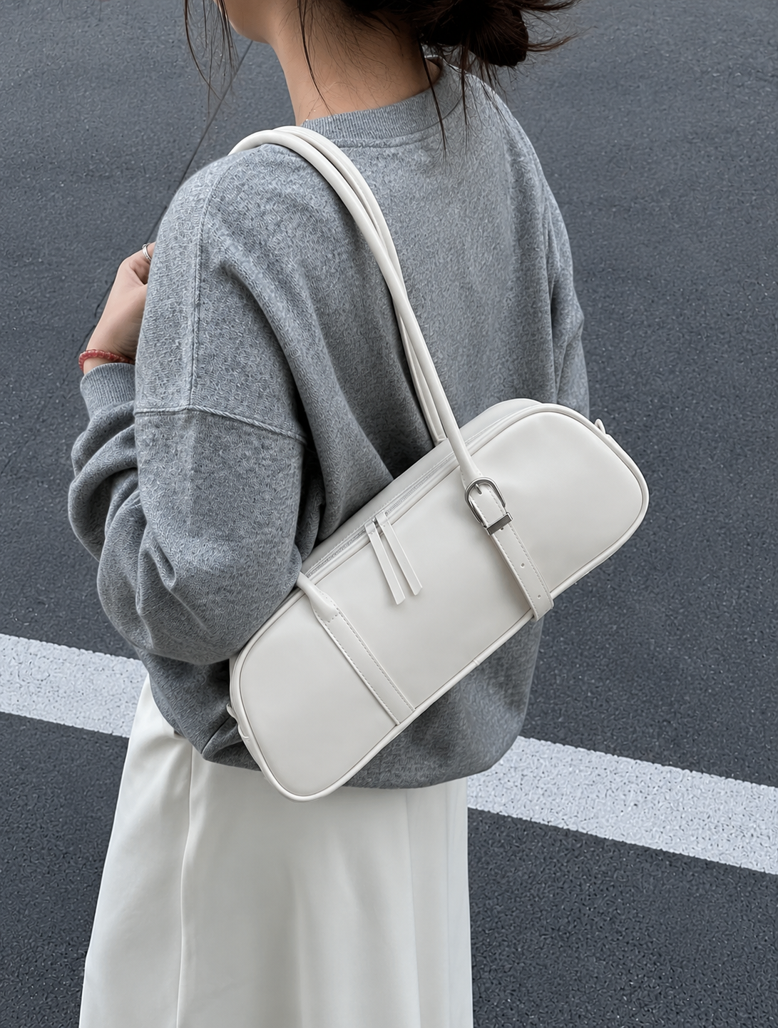 Mirelle | Women’s Ivory Shoulder Bowling Bag | Premium Faux Leather Handbag