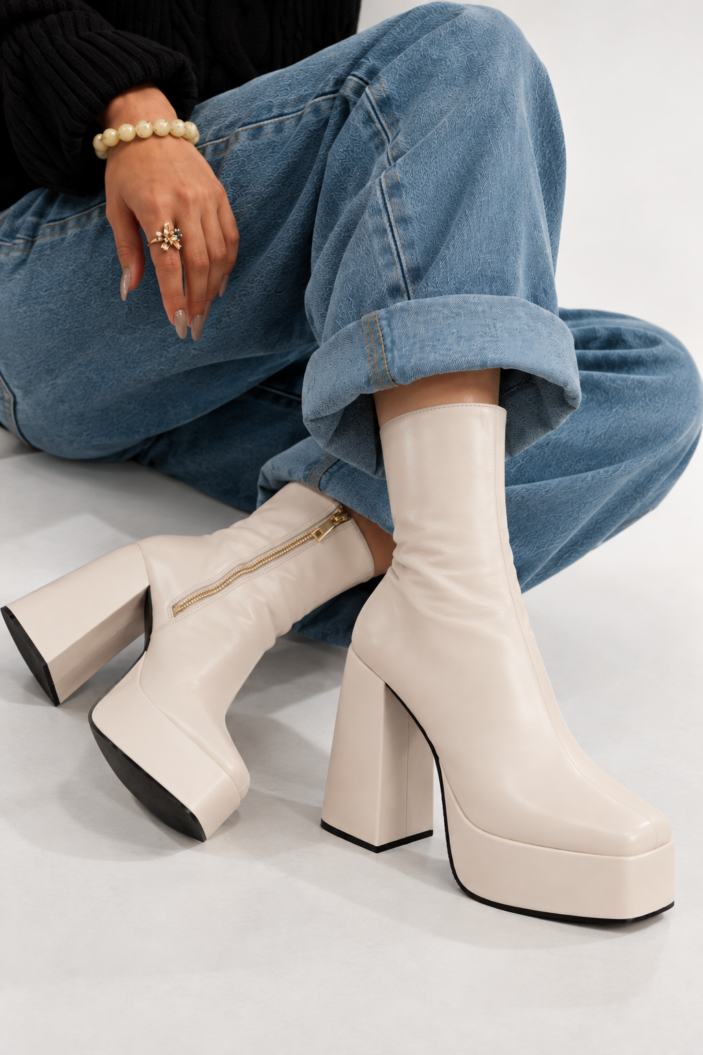 Y2k Chunky White Boots