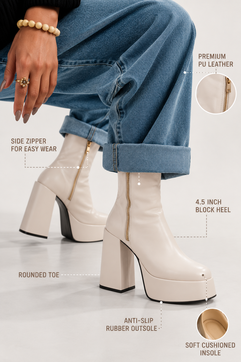 Y2k Chunky White Boots