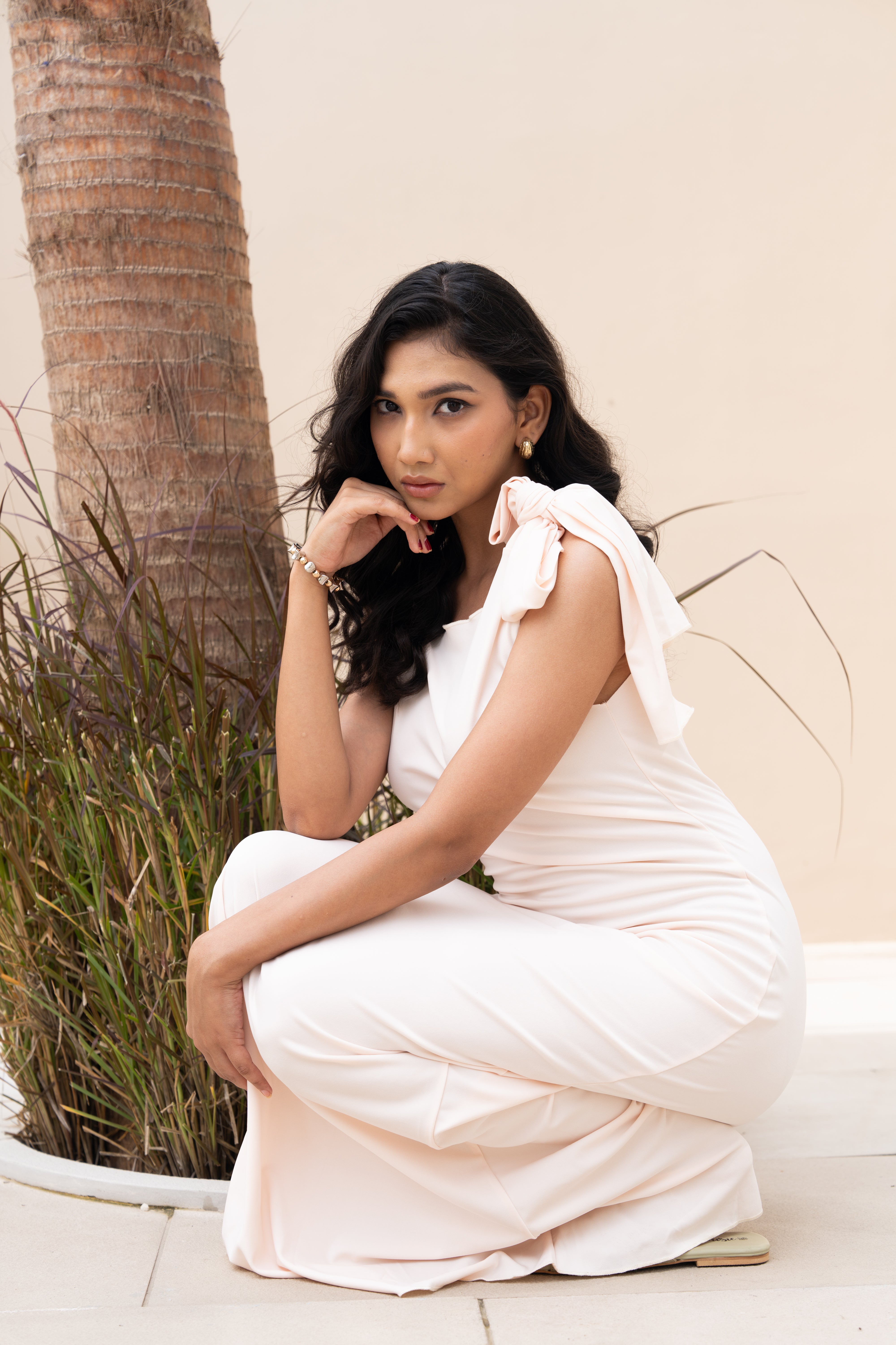 Offwhite One Shoulder Bow Detail Maxi Gown – Elegant Evening & Party Dress