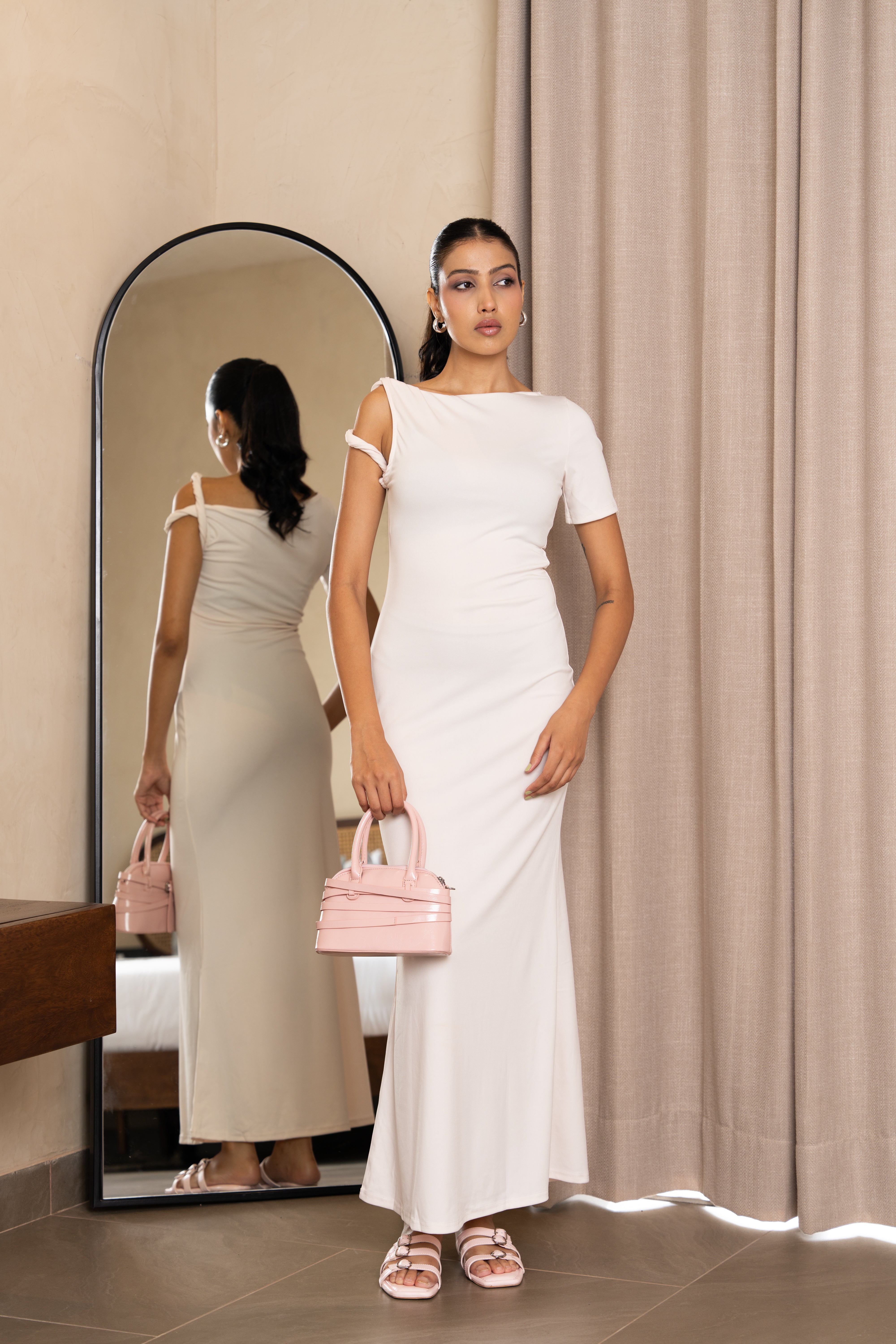 White Bodycon One Shoulder Evening Dress – Minimal Luxe Edition