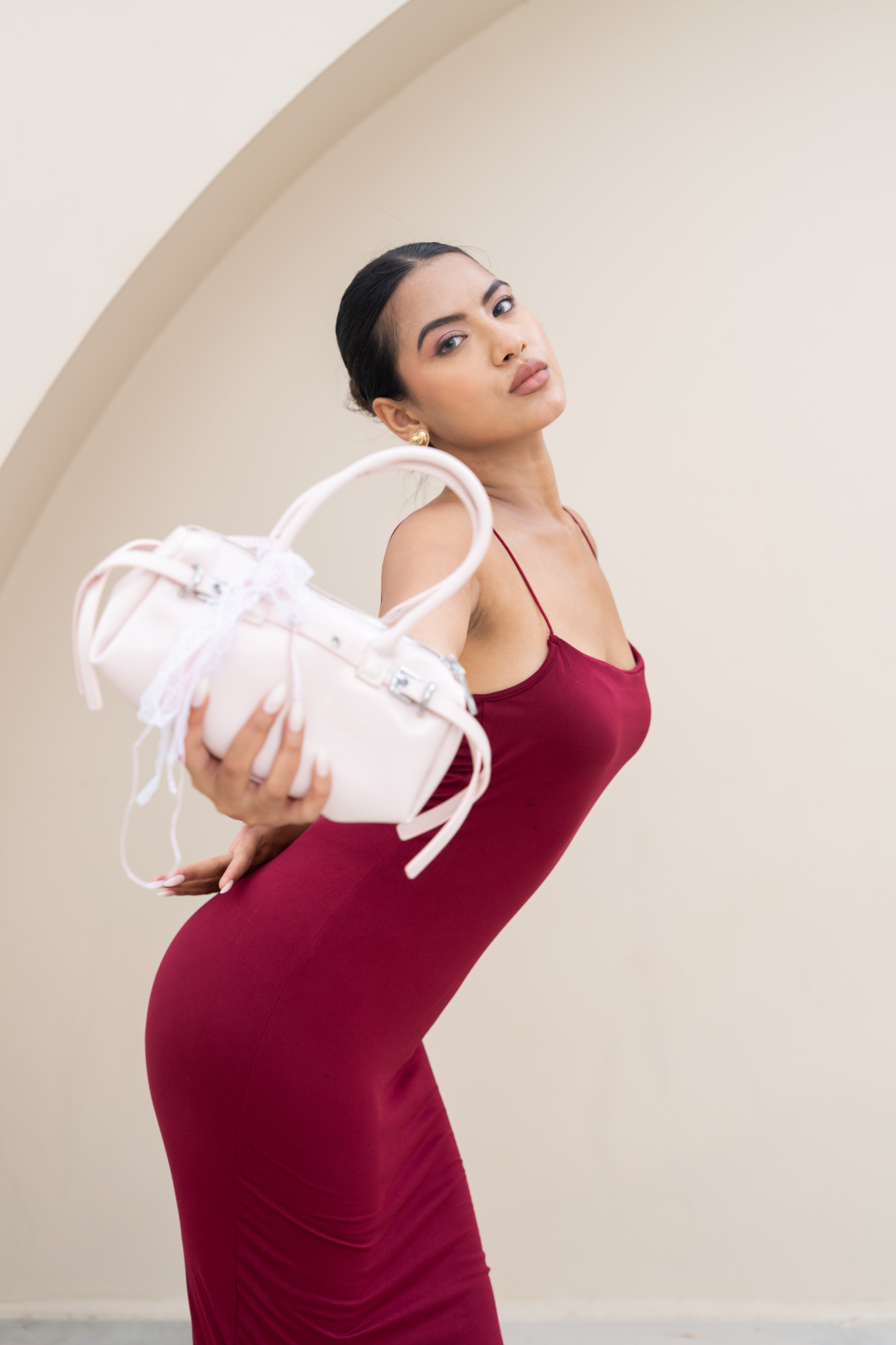 Wine Red Bodycon Maxi Dress – Minimal Spaghetti Strap Evening Wear