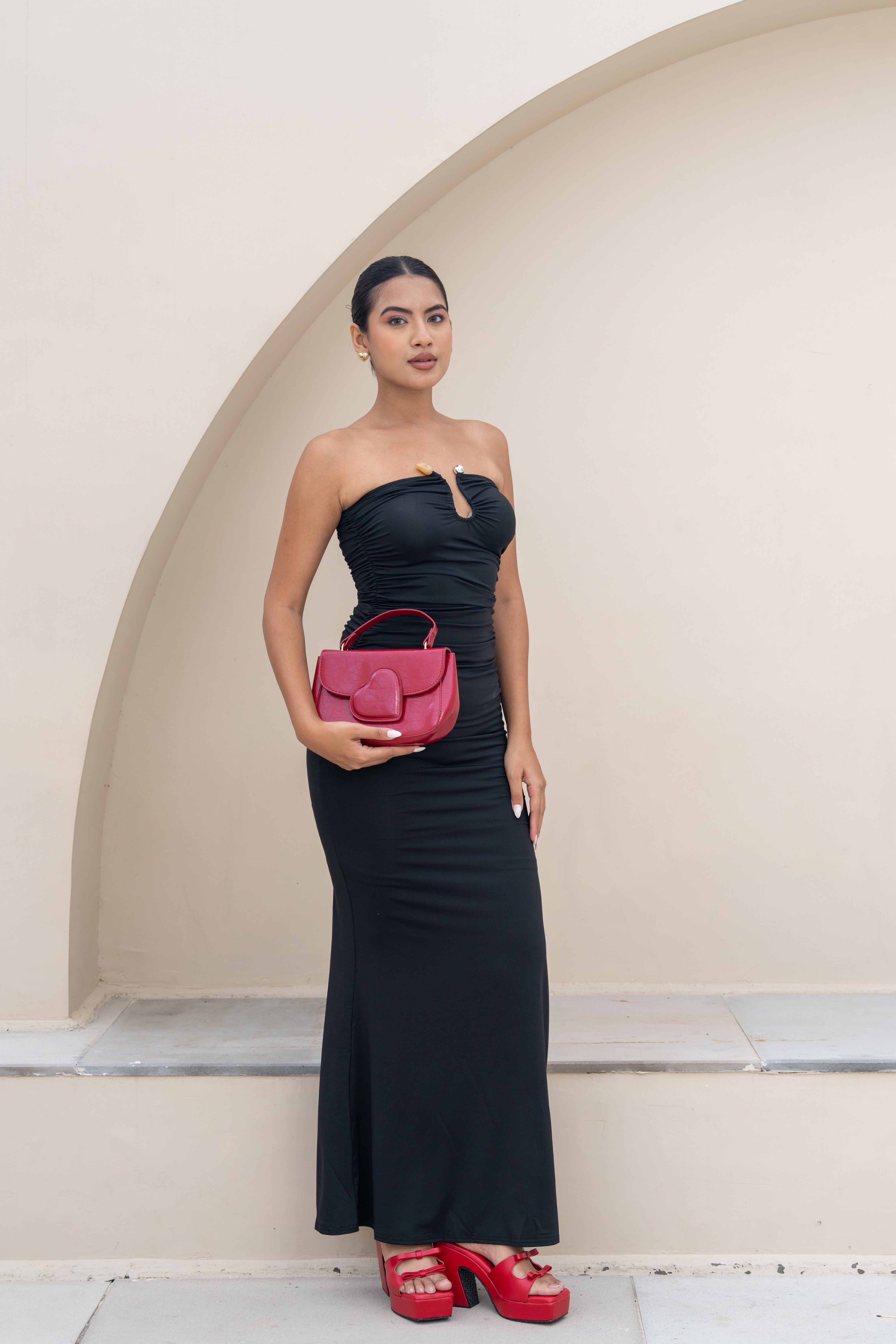 Midnight Black Strapless Ruched Maxi Dress – Timeless Evening Gown