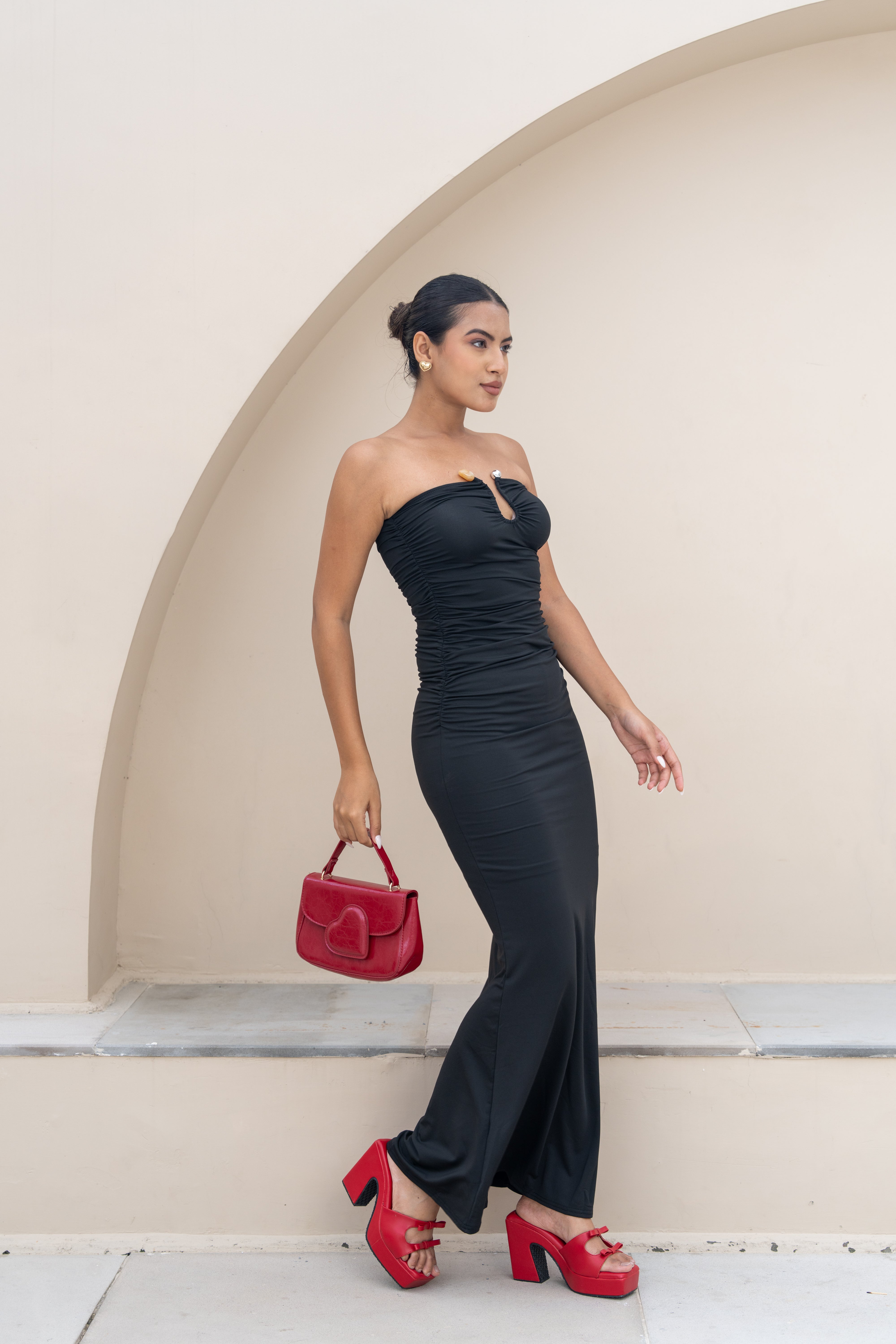 Midnight Black Strapless Ruched Maxi Dress – Timeless Evening Gown