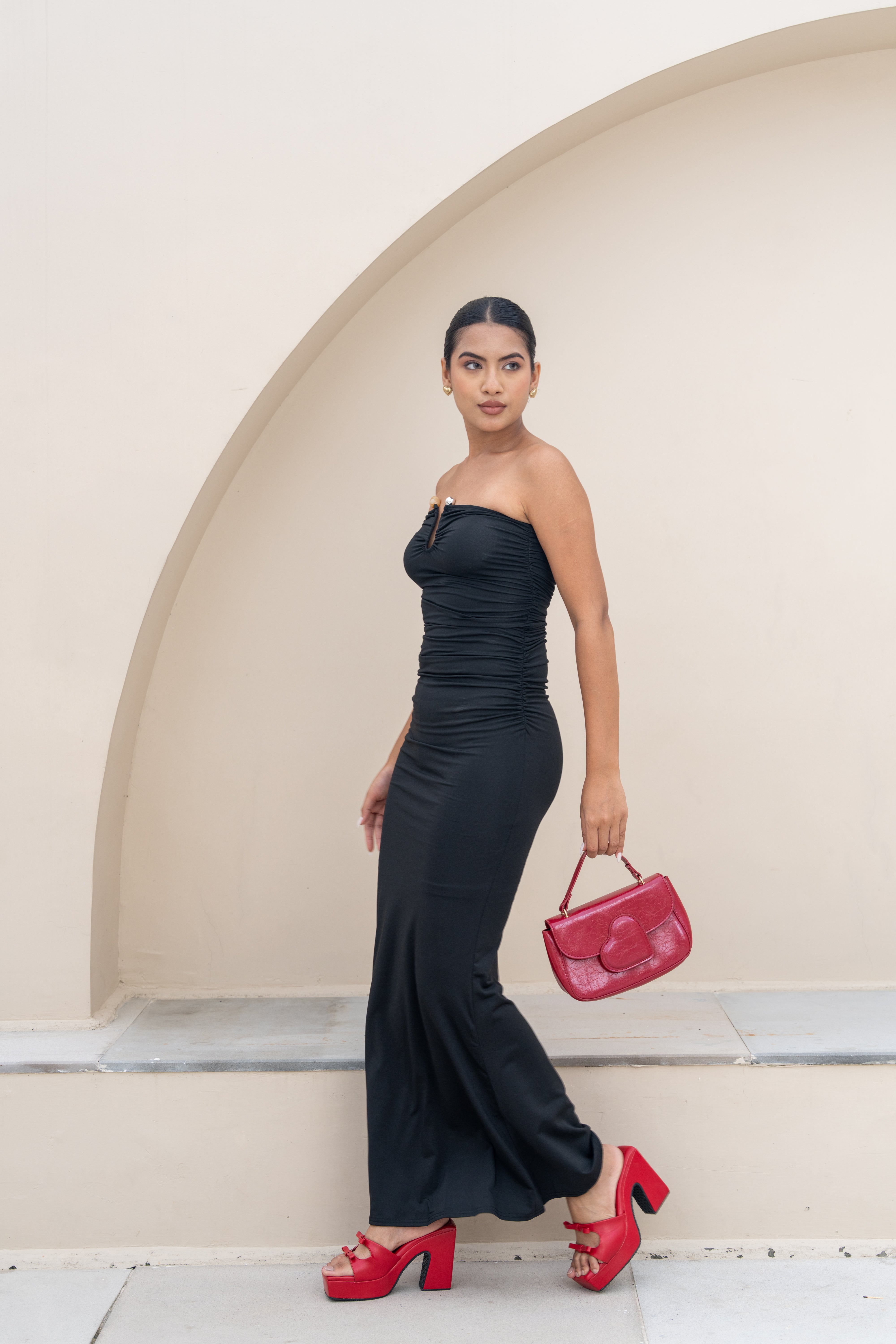 Midnight Black Strapless Ruched Maxi Dress – Timeless Evening Gown