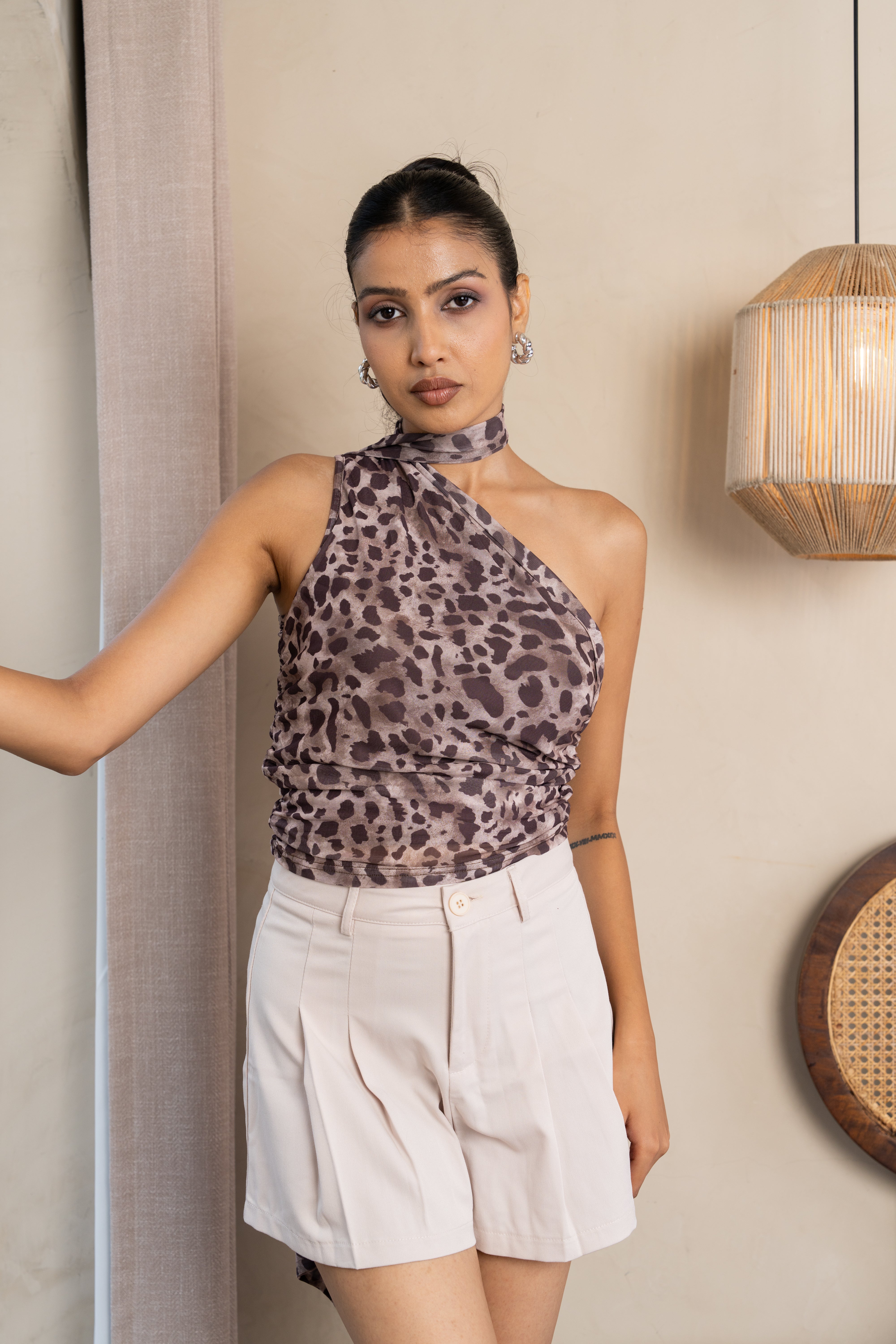 Sierra Brown Leopard Halter Top – Animal Print Sleeveless Blouse