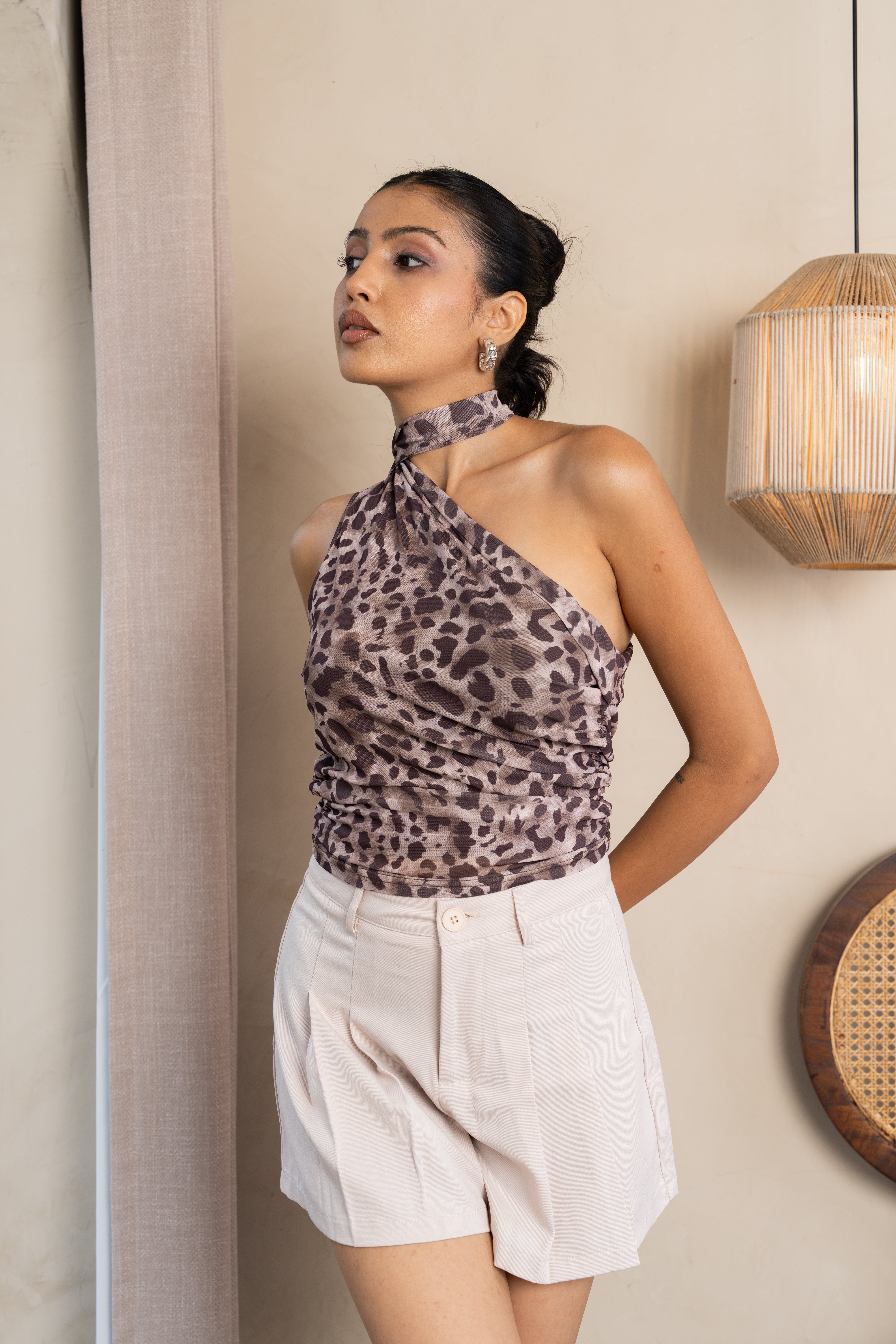 Sierra Brown Leopard Halter Top – Animal Print Sleeveless Blouse