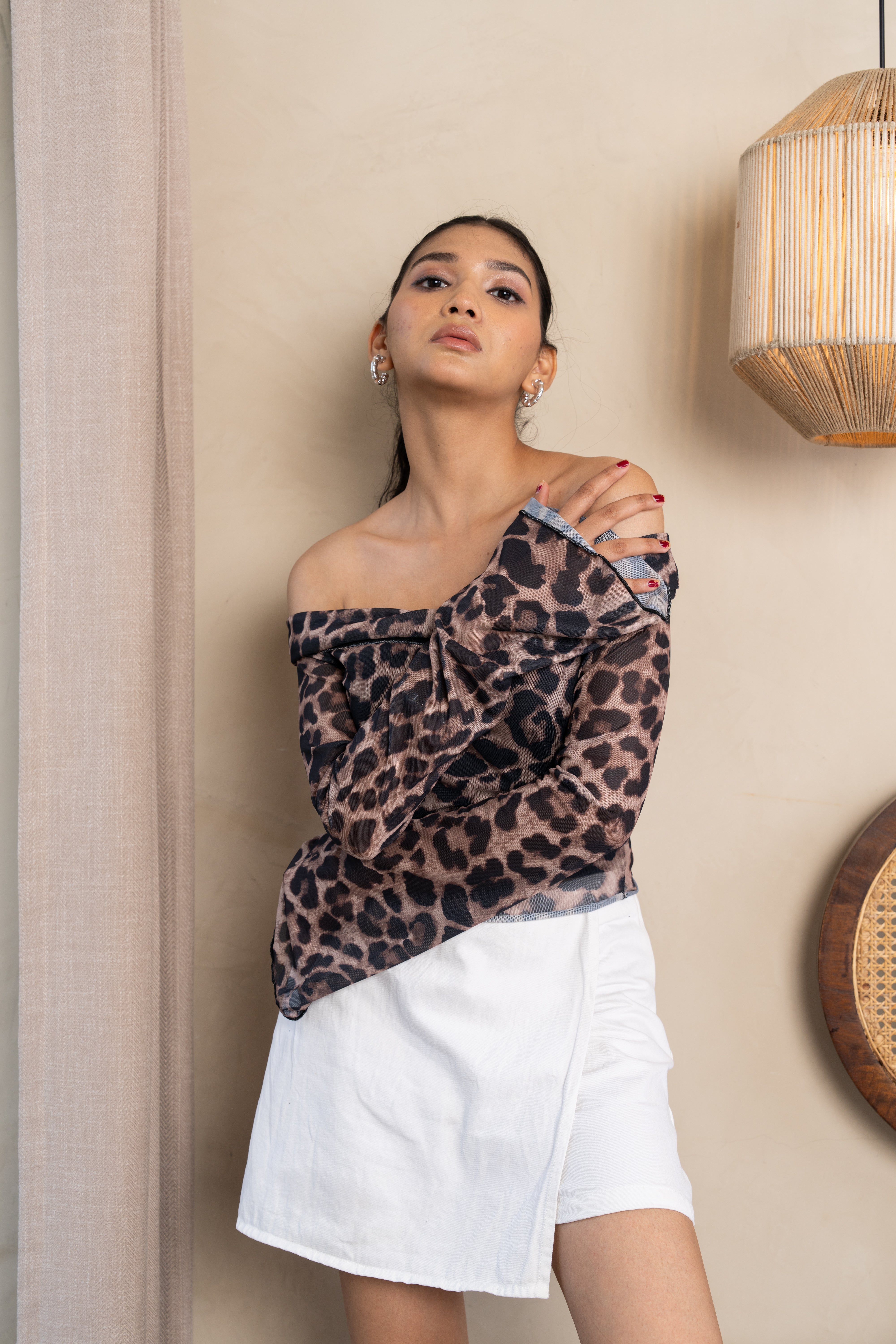 Luna Brown Leopard Off-Shoulder Top – Bold Animal Print Blouse