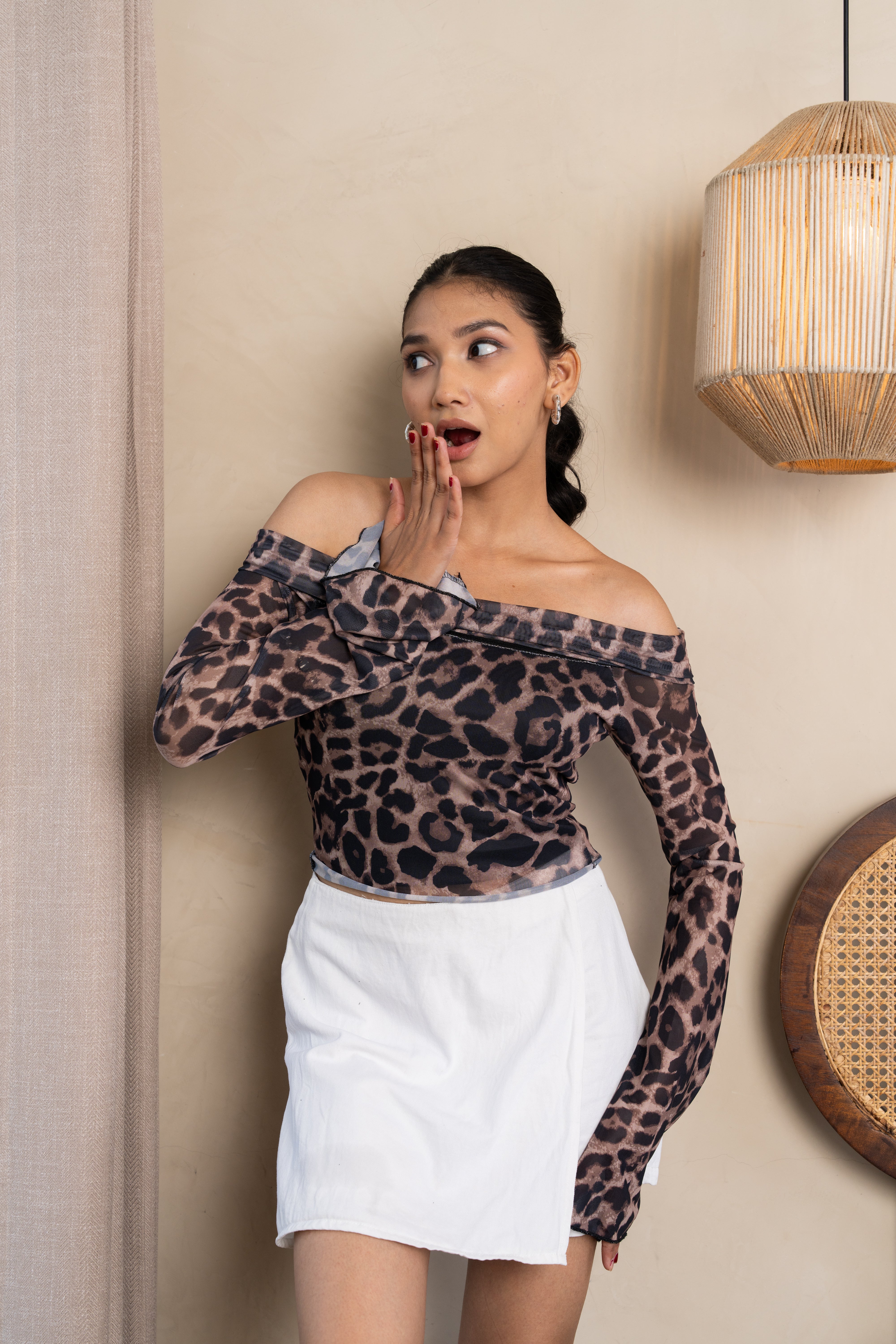 Luna Brown Leopard Off-Shoulder Top – Bold Animal Print Blouse
