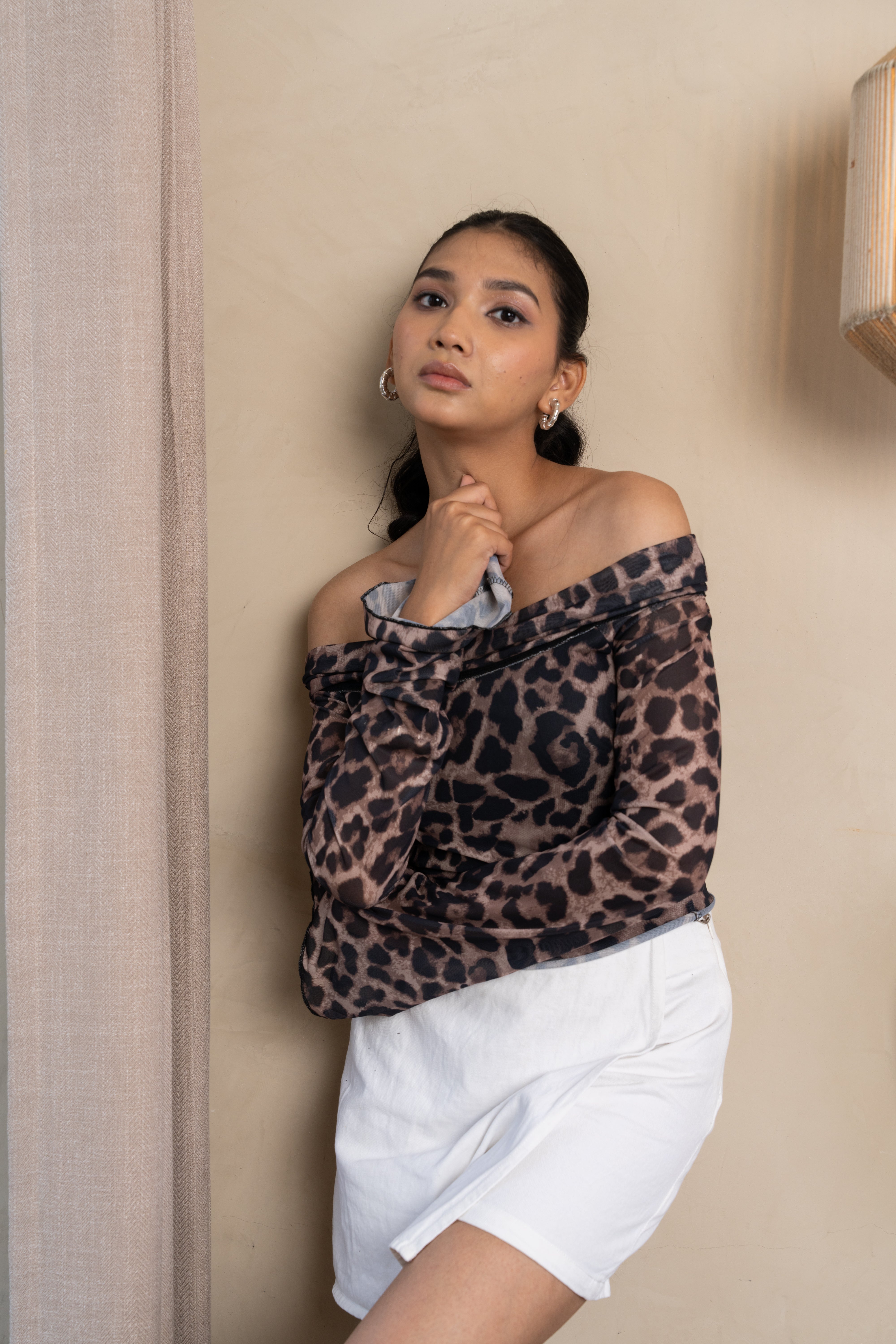 Luna Brown Leopard Off-Shoulder Top – Bold Animal Print Blouse