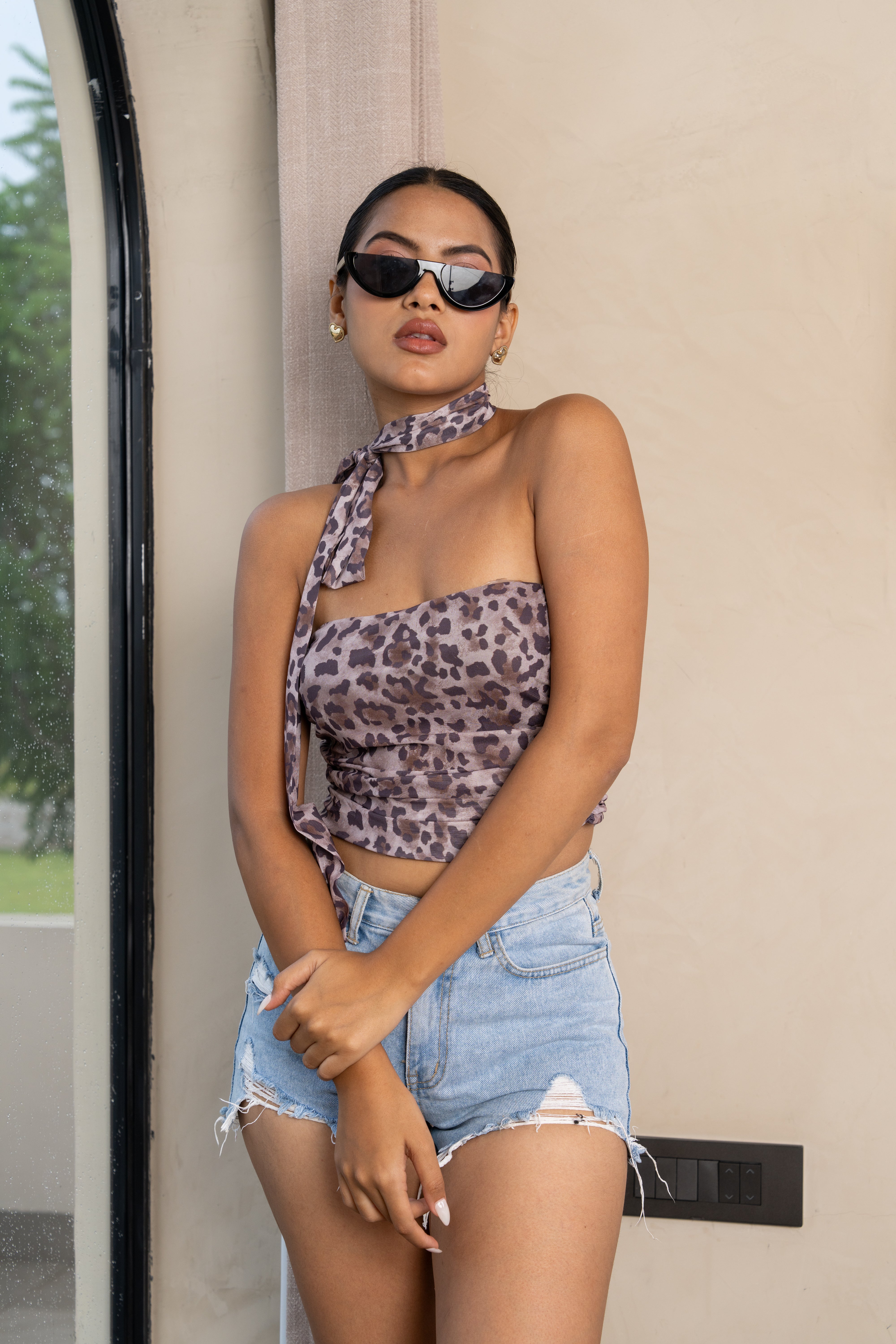 Shasha Brown Leopard Scarf Top – Versatile Halter Wrap