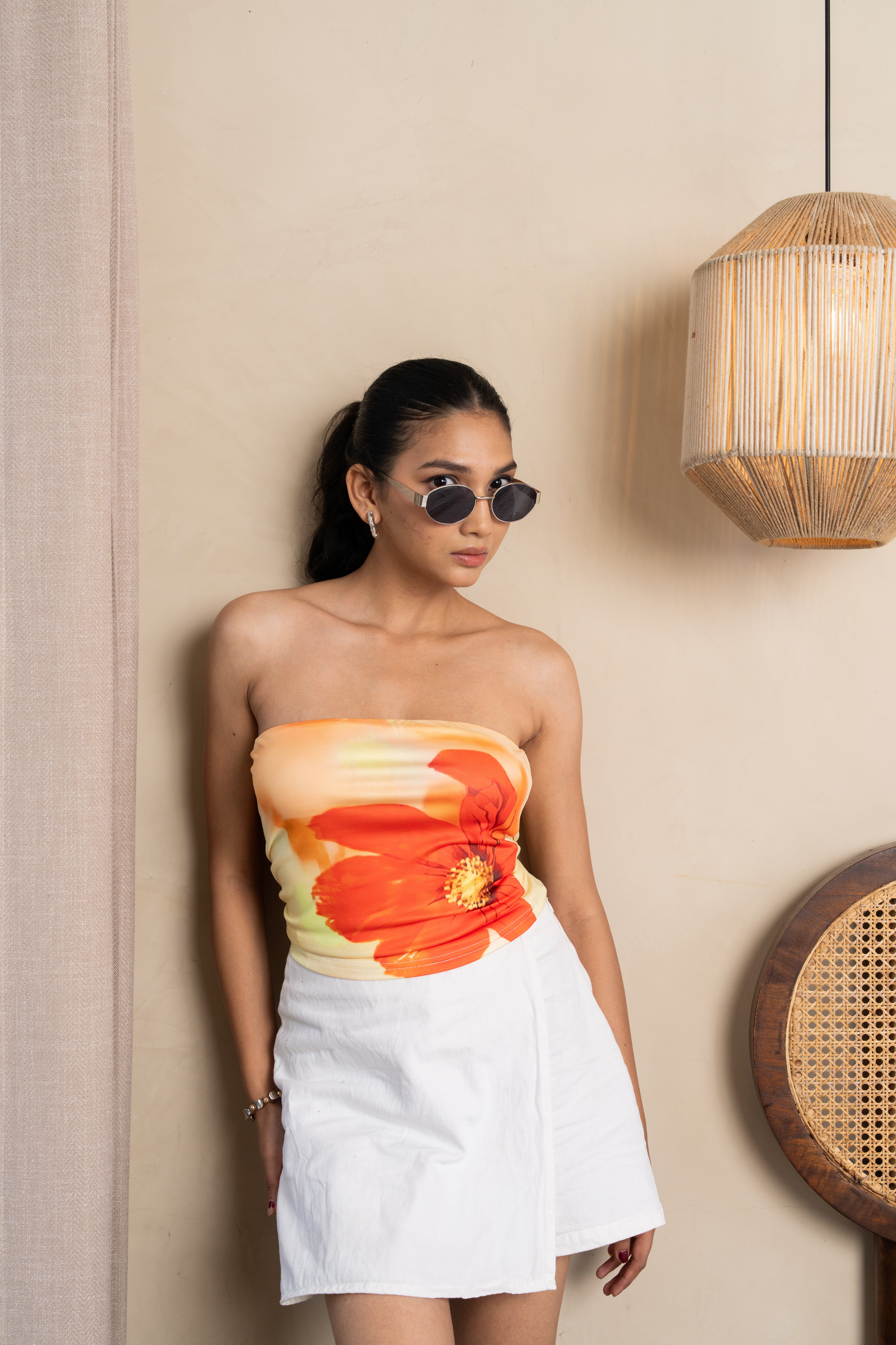 Luna Orange Floral Tube Top – Strapless Summer Crop
