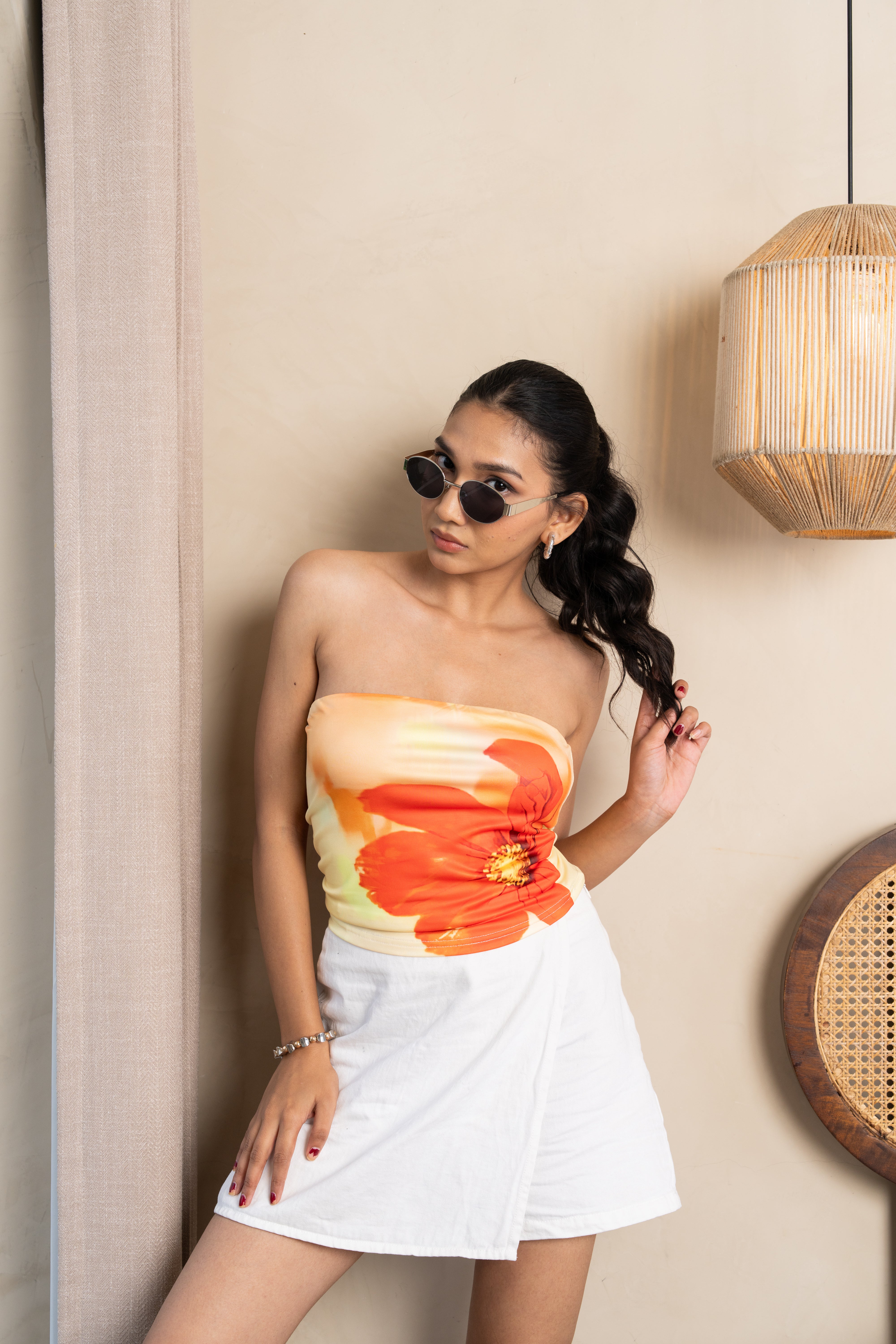 Luna Orange Floral Tube Top – Strapless Summer Crop