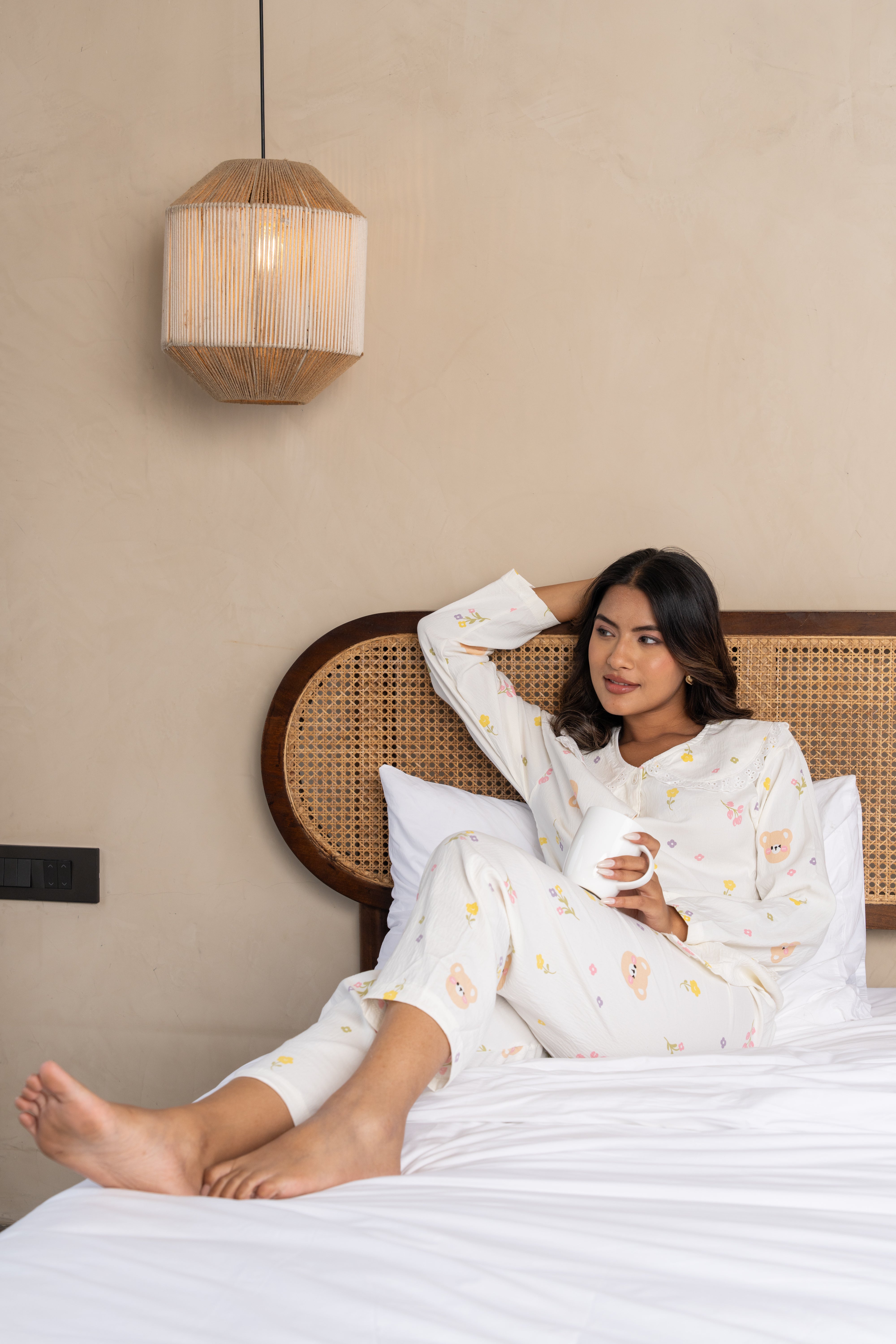 Elowen White Printed Cotton Nightsuit Set (Set of 3) – Playful Comfort Loungewear
