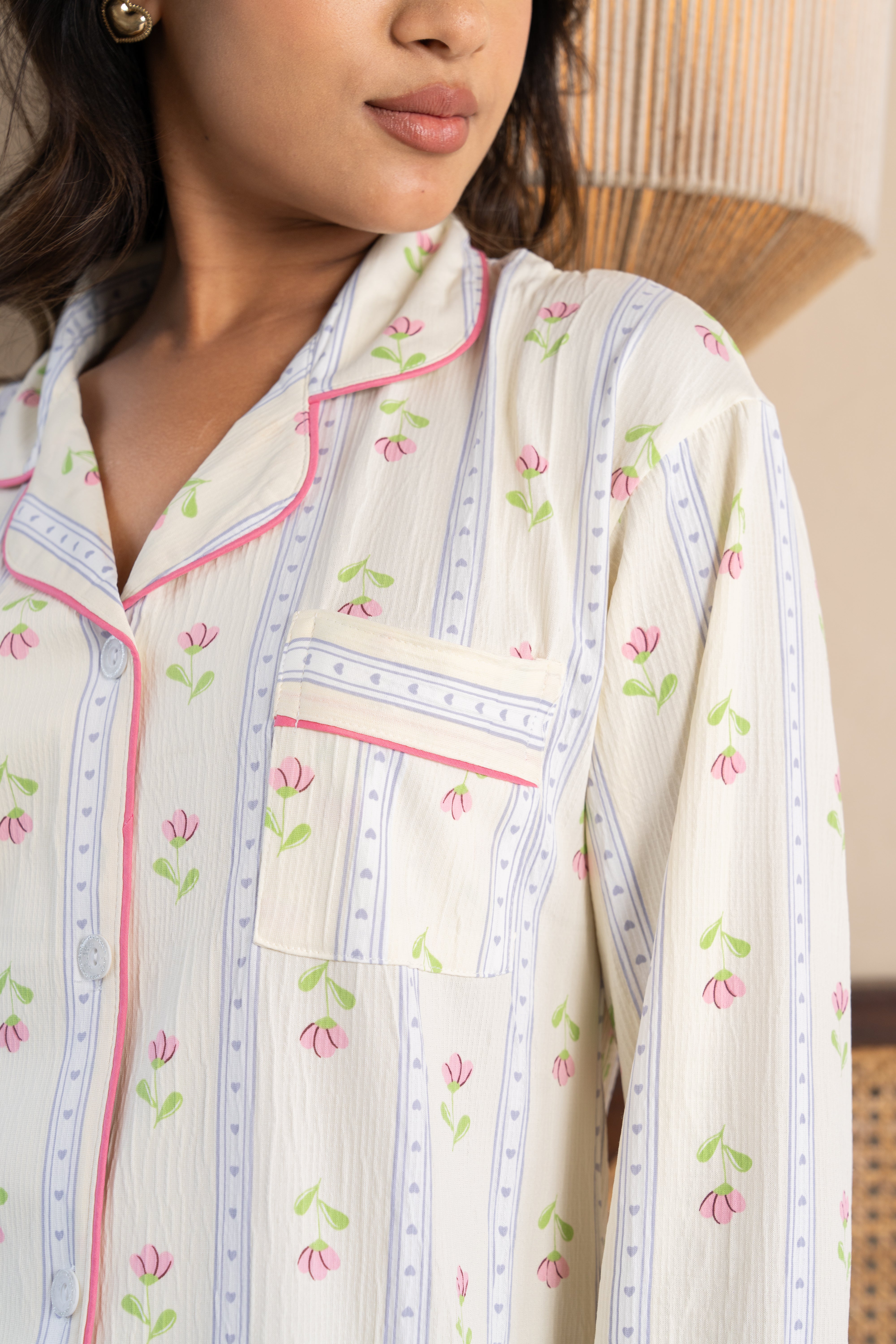 Rasa Ivory Floral Cotton Nightsuit Set (Set of 2) – Soft Comfort Sleepwear