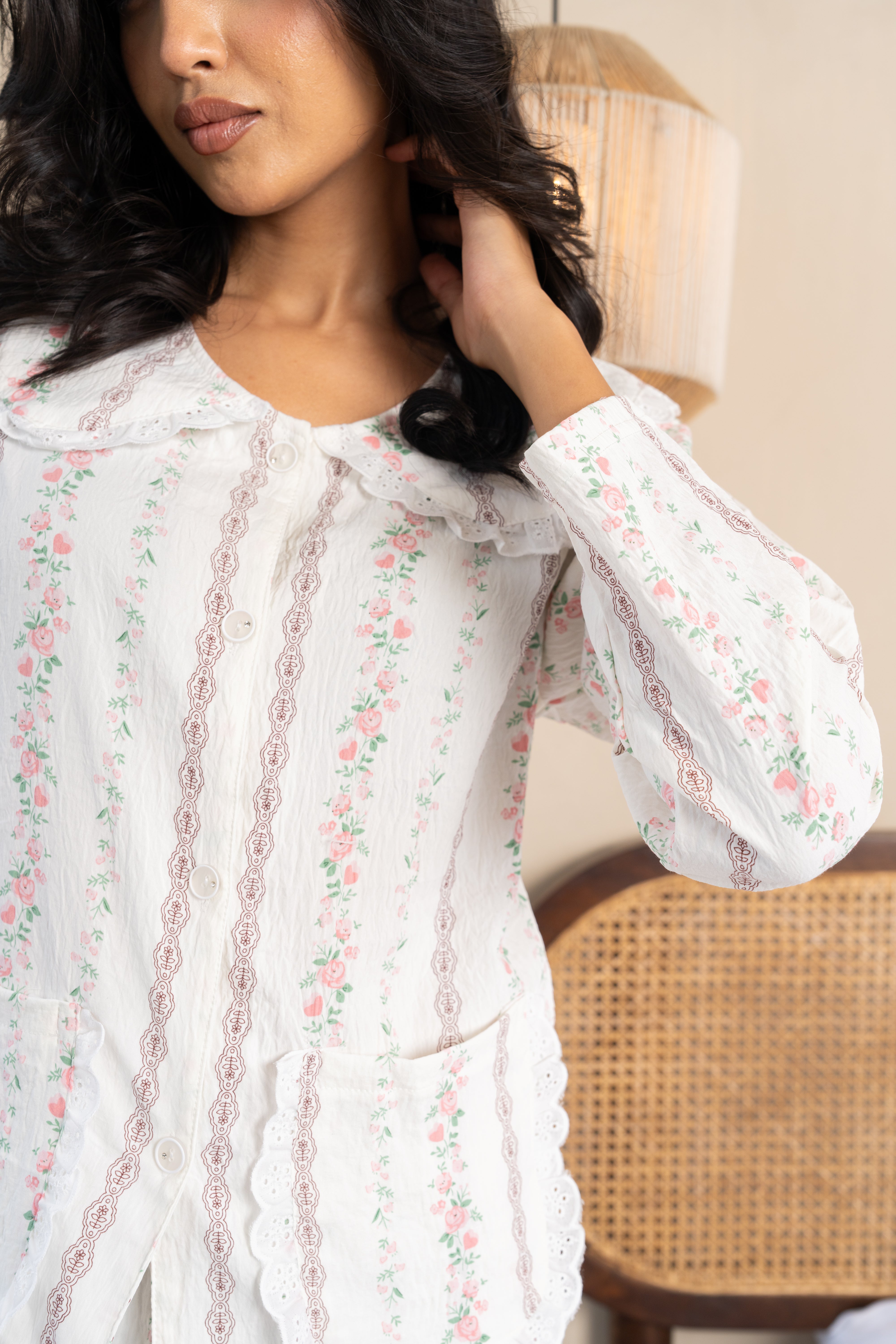 Clara Vintage Floral Nightsuit Set – (Set of 2) Elegant Cotton Loungewear