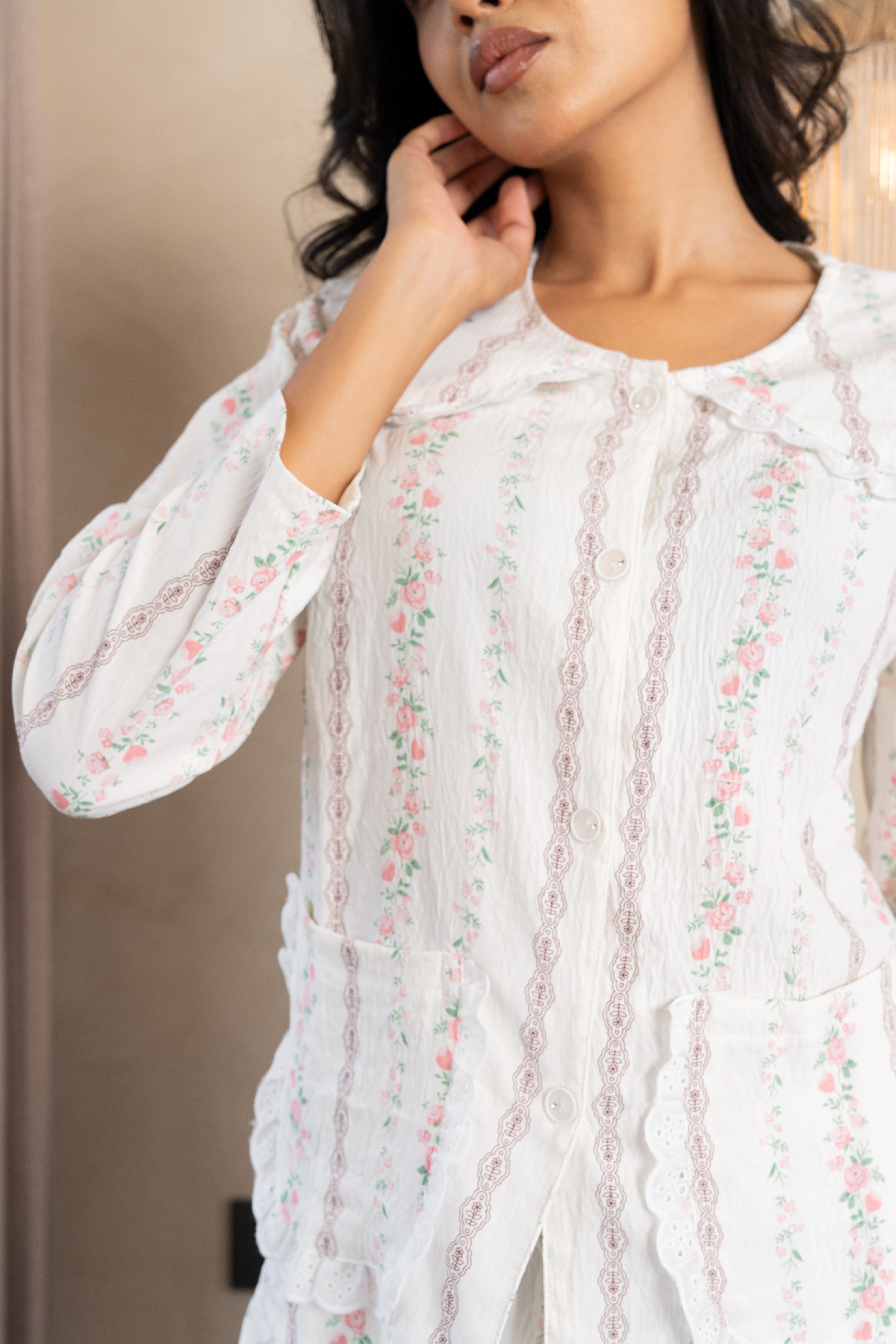 Clara Vintage Floral Nightsuit Set – (Set of 2) Elegant Cotton Loungewear