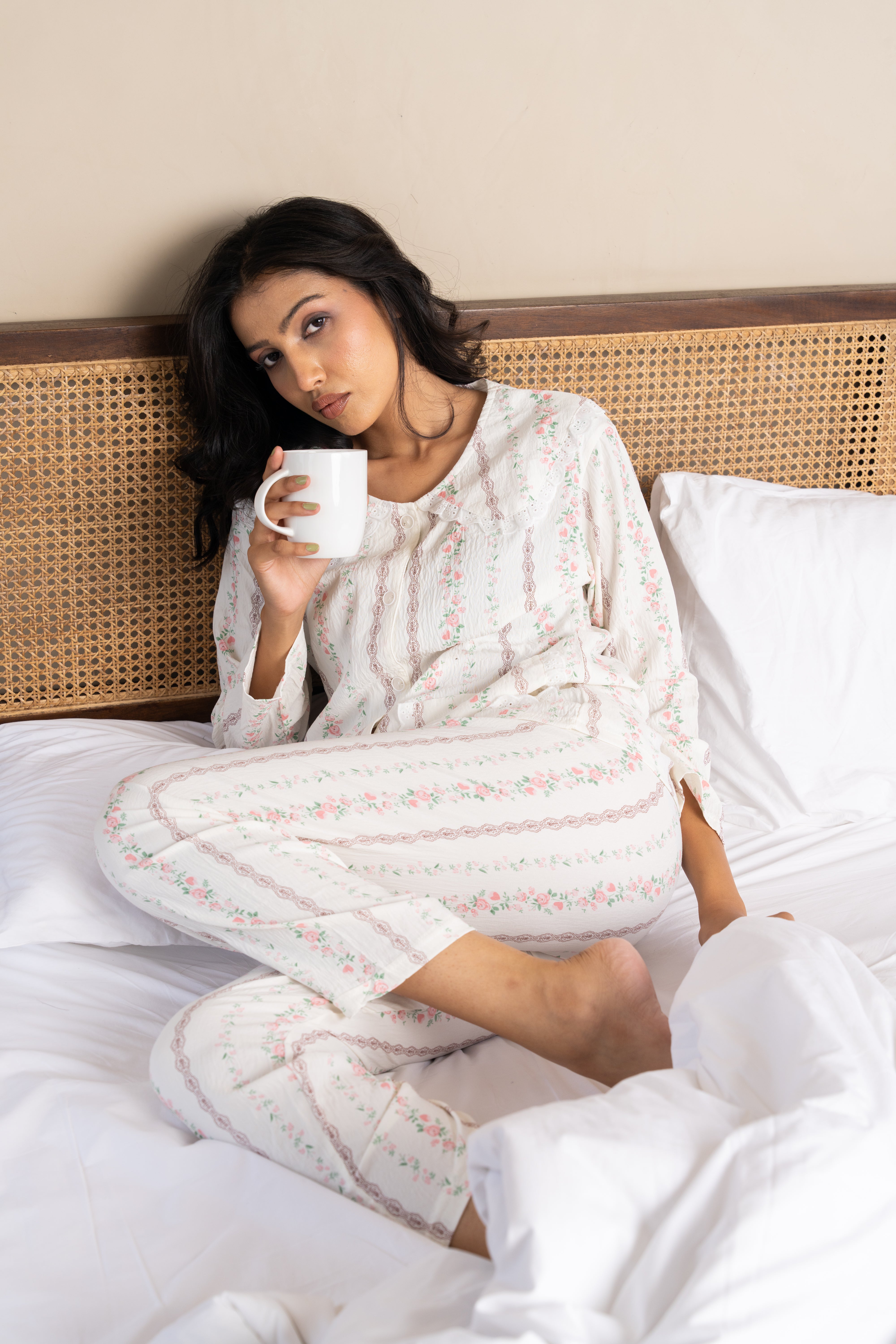 Clara Vintage Floral Nightsuit Set – (Set of 2) Elegant Cotton Loungewear