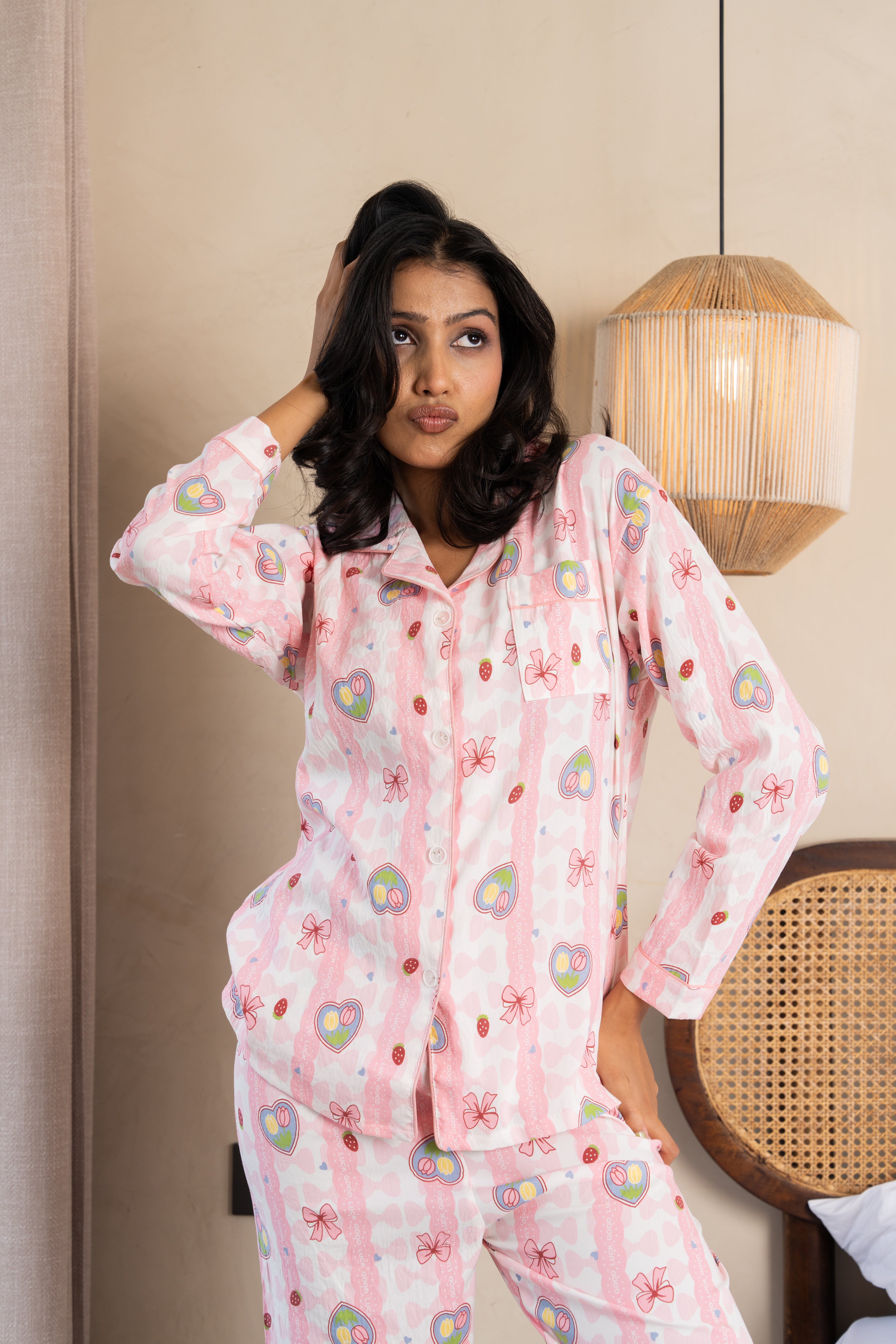 Lulu Pink Heart Nightsuit Set – ( Set of 2) Playful Cotton Loungewear