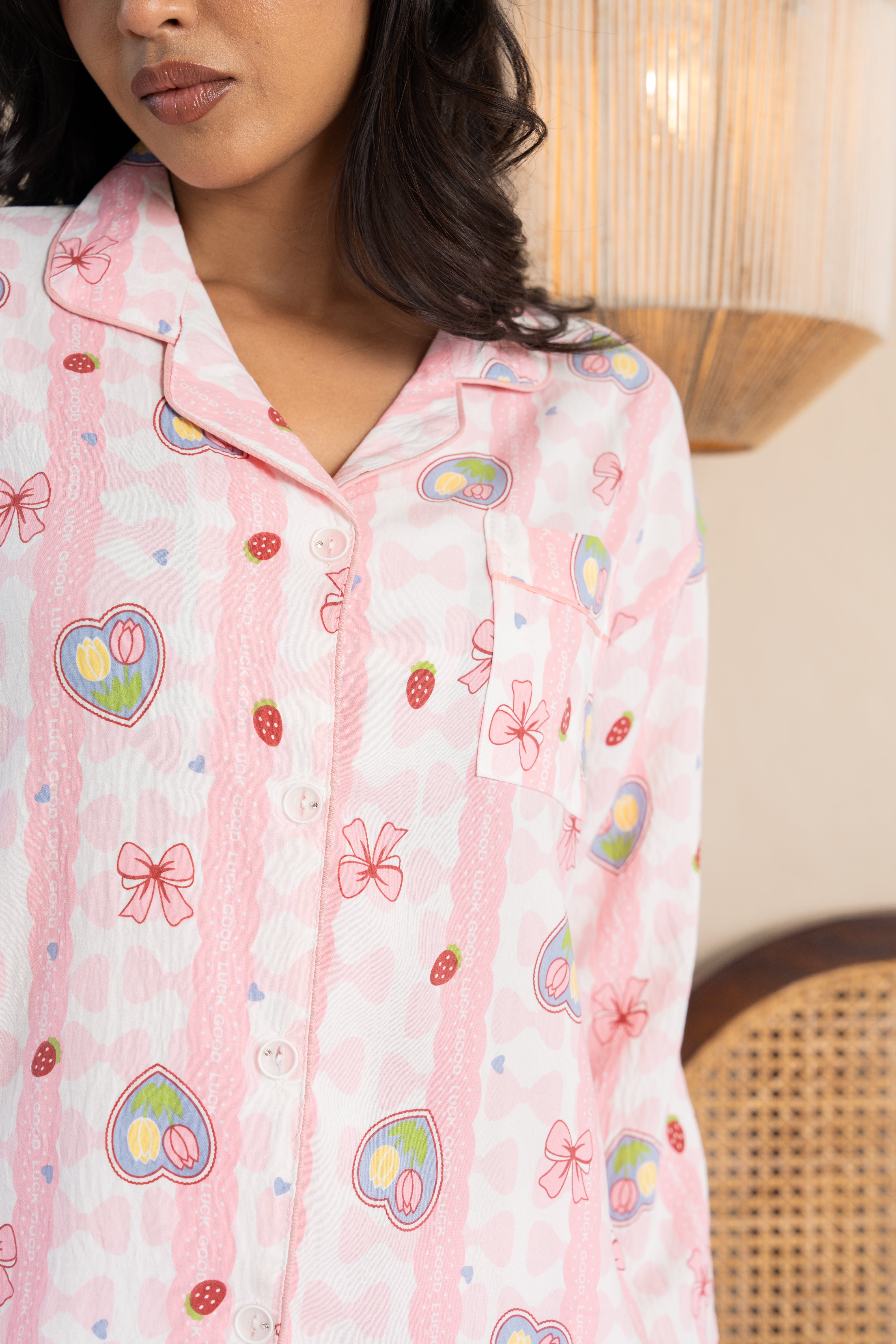 Lulu Pink Heart Nightsuit Set – ( Set of 2) Playful Cotton Loungewear