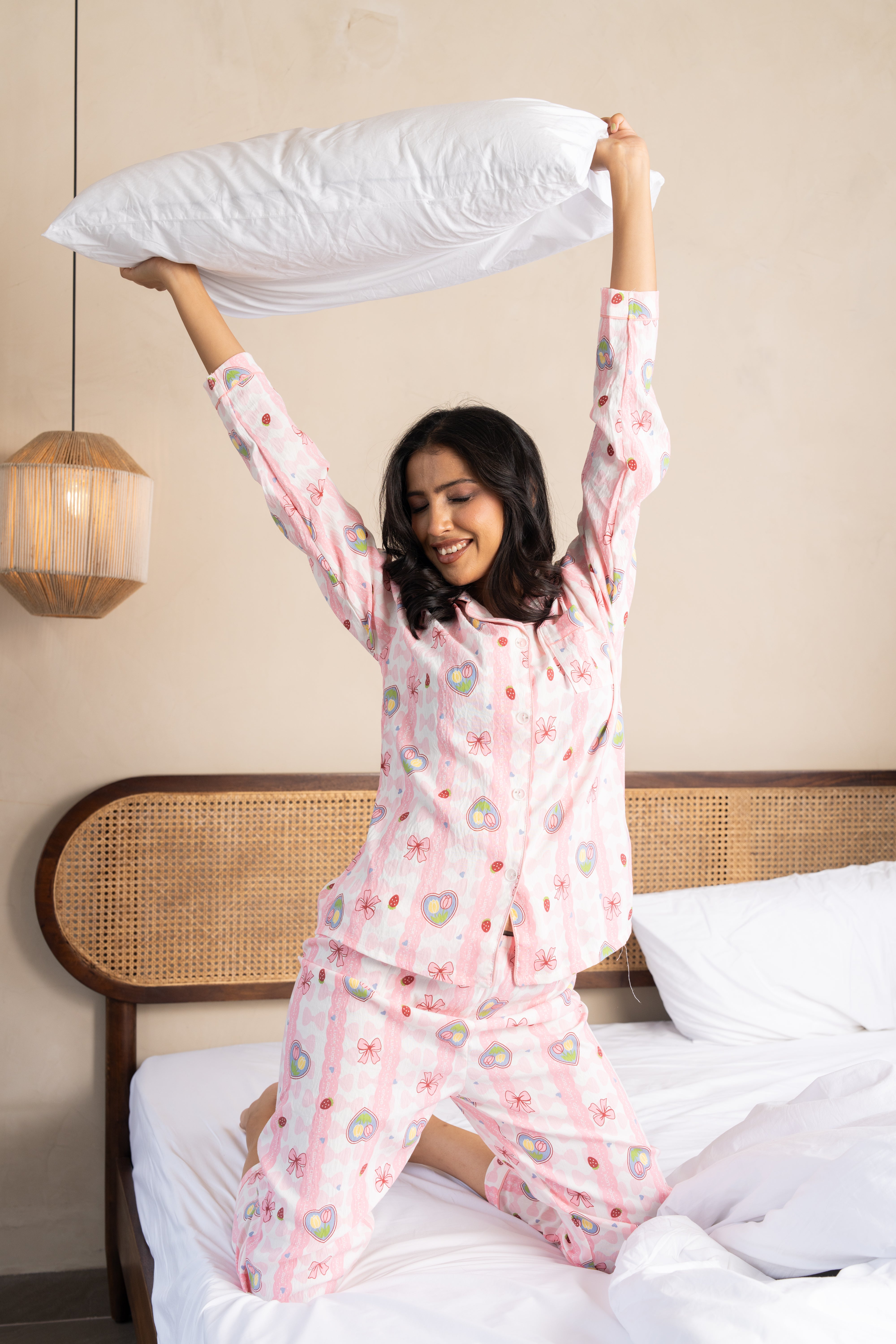 Lulu Pink Heart Nightsuit Set – ( Set of 2) Playful Cotton Loungewear
