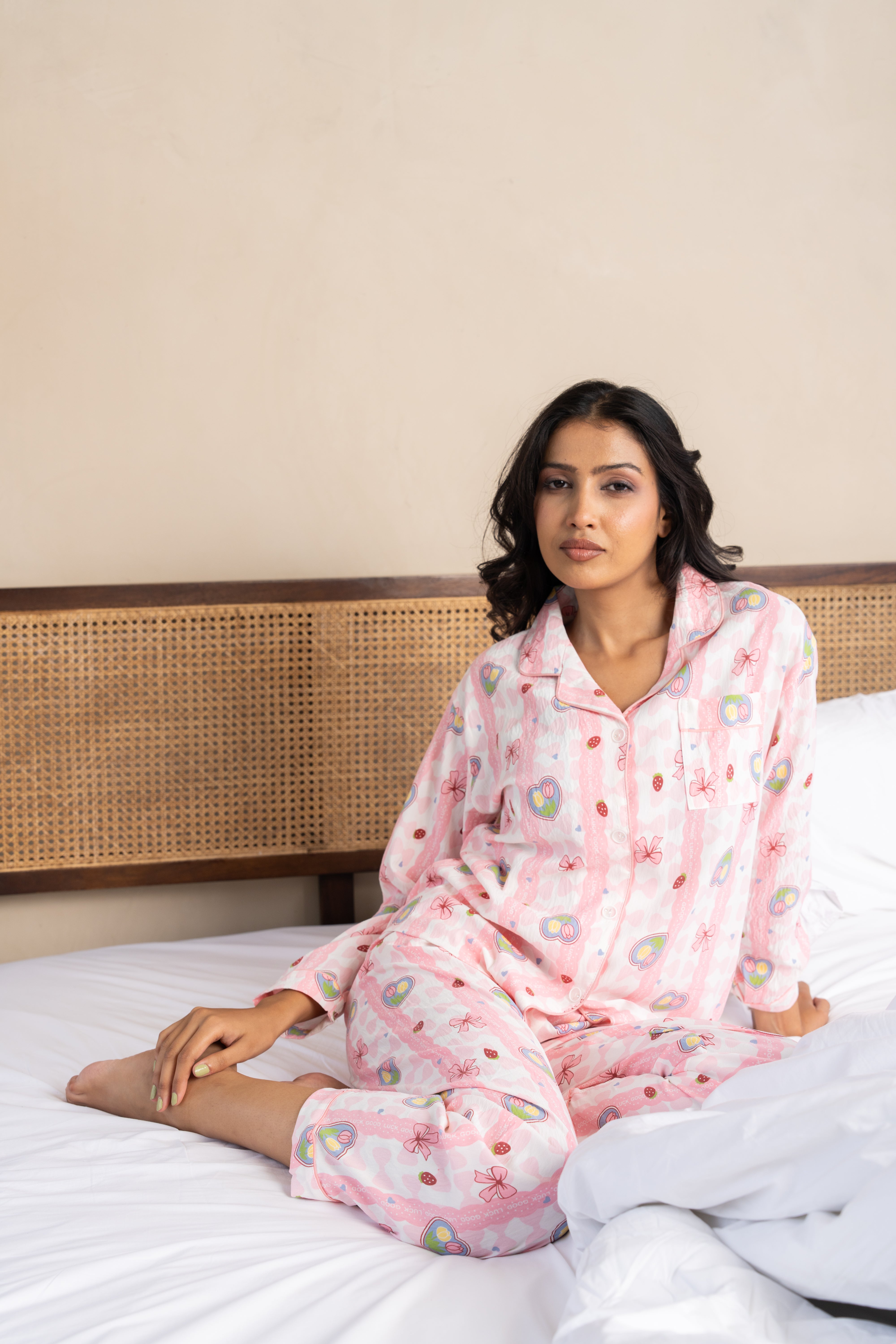 Lulu Pink Heart Nightsuit Set – ( Set of 2) Playful Cotton Loungewear
