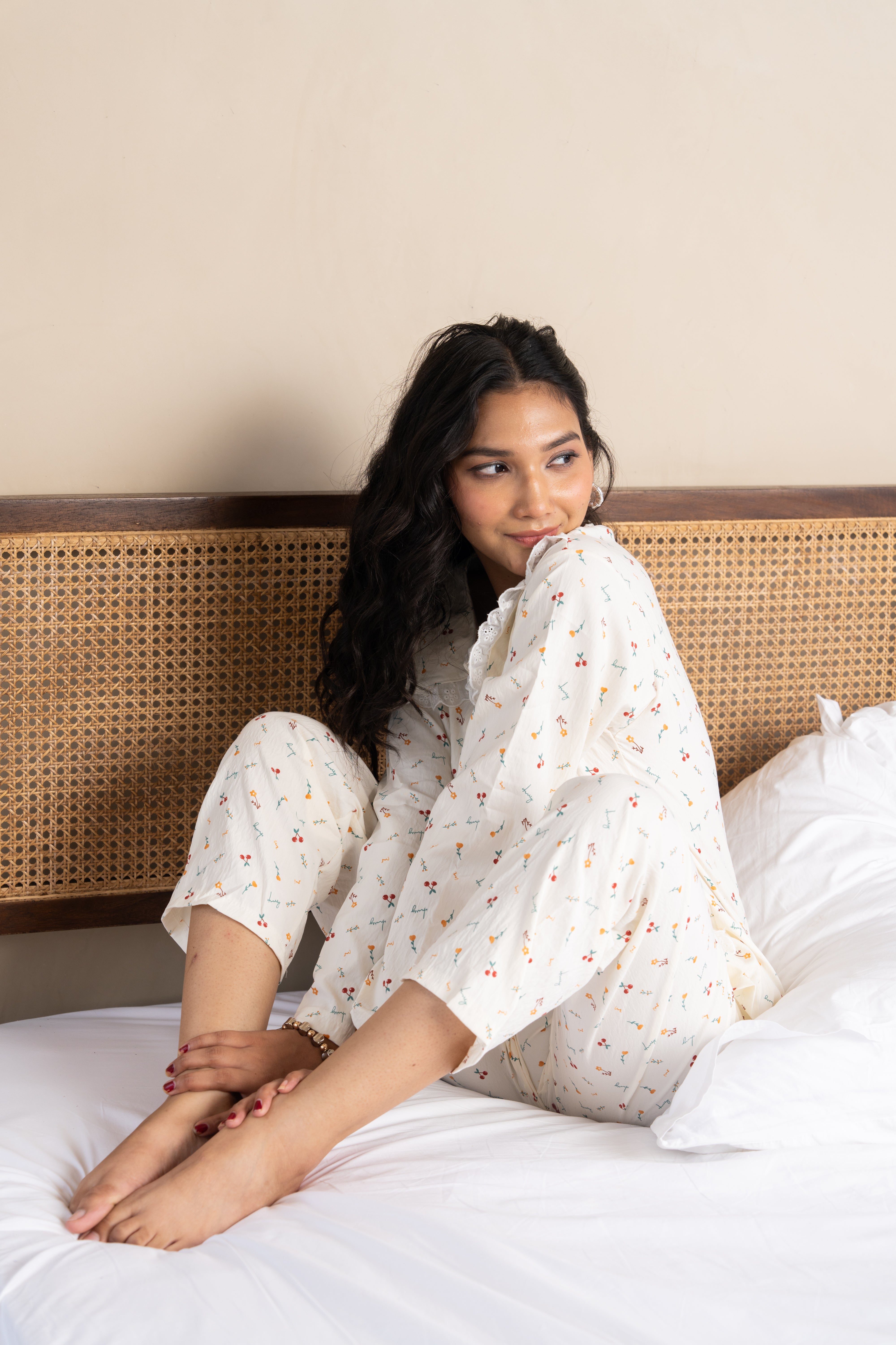 Dawny Cream Blossom Nightsuit Set – (Set of 2) Dreamy Floral Loungewear