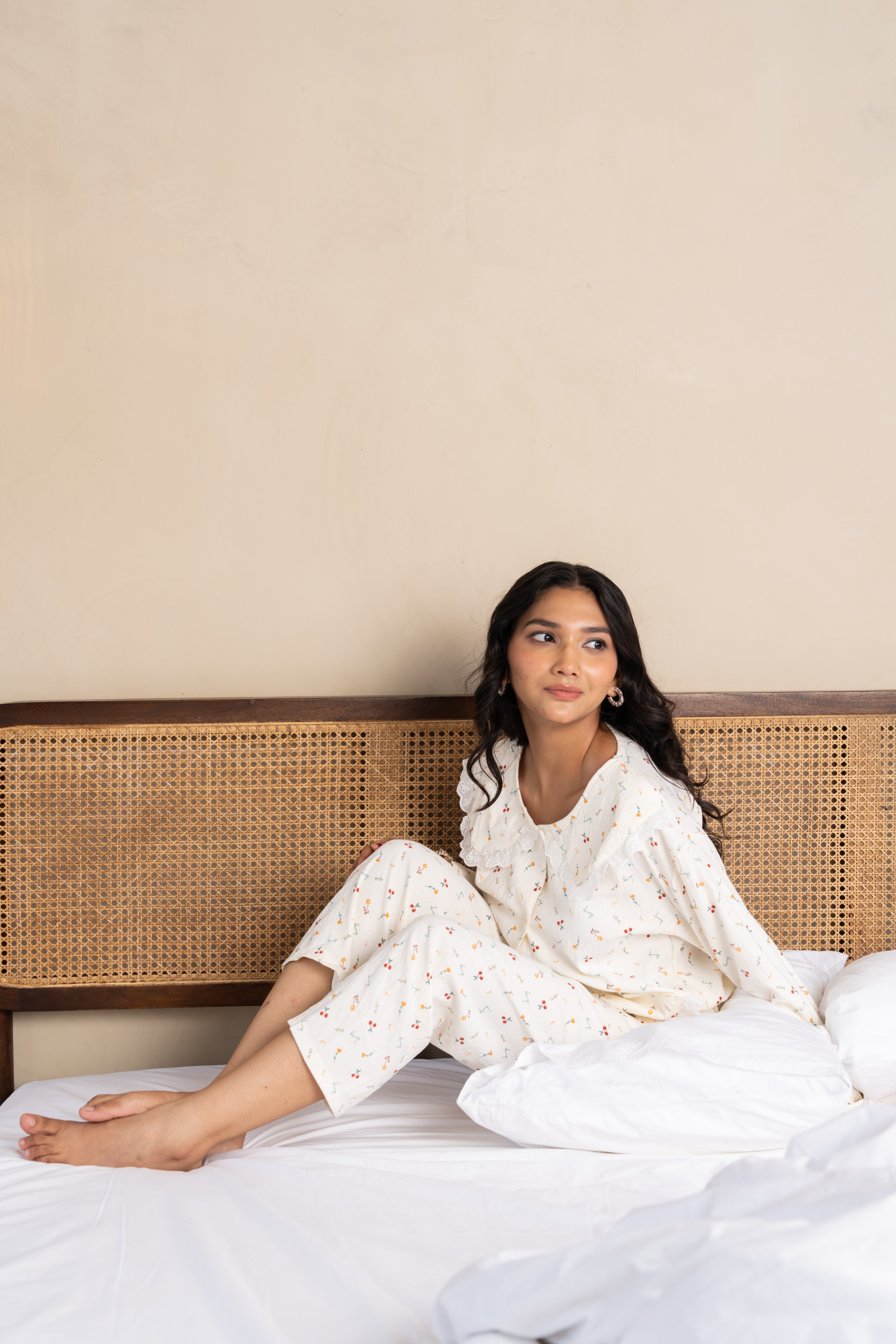 Dawny Cream Blossom Nightsuit Set – (Set of 2) Dreamy Floral Loungewear