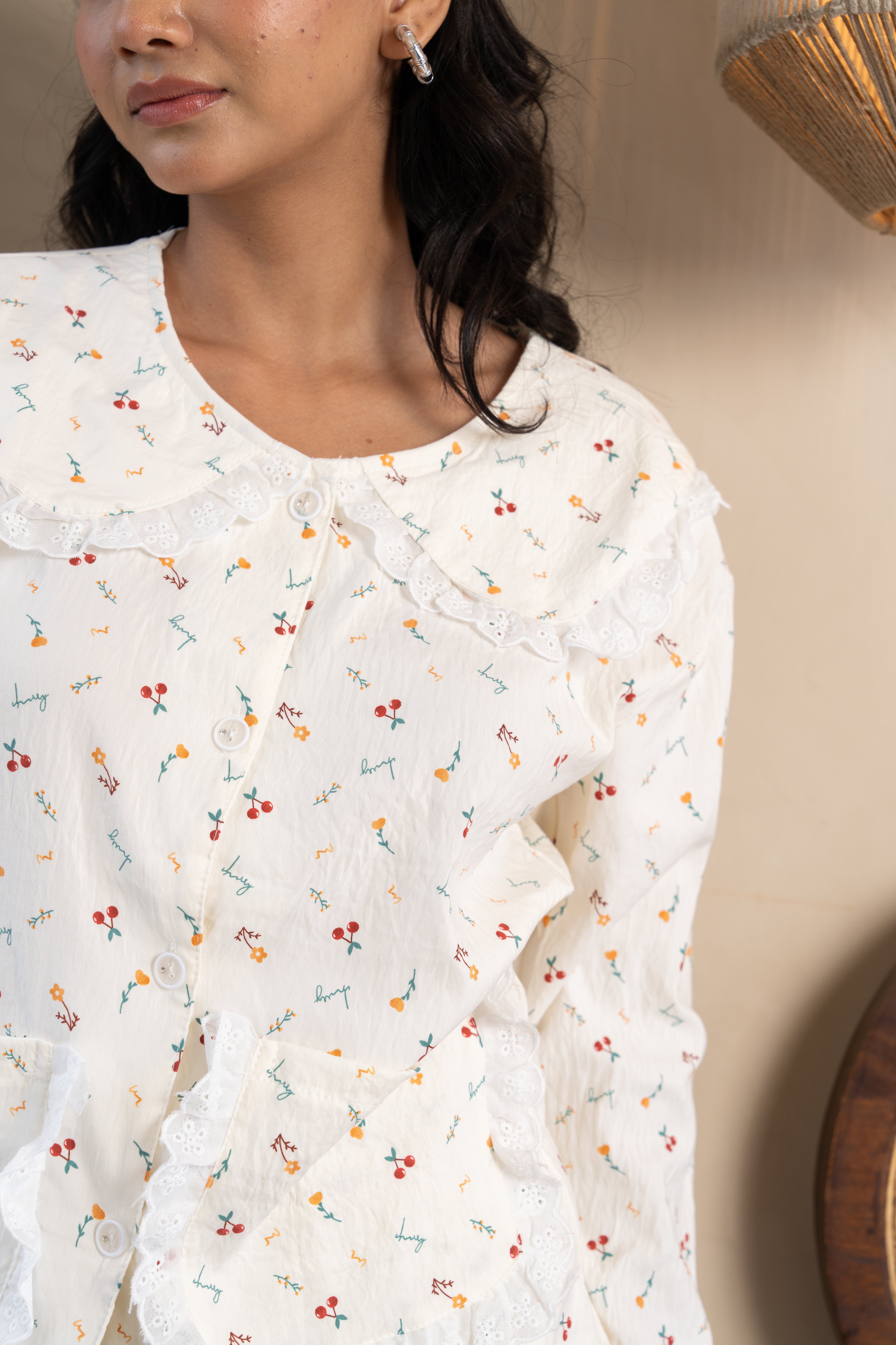 Dawny Cream Blossom Nightsuit Set – (Set of 2) Dreamy Floral Loungewear