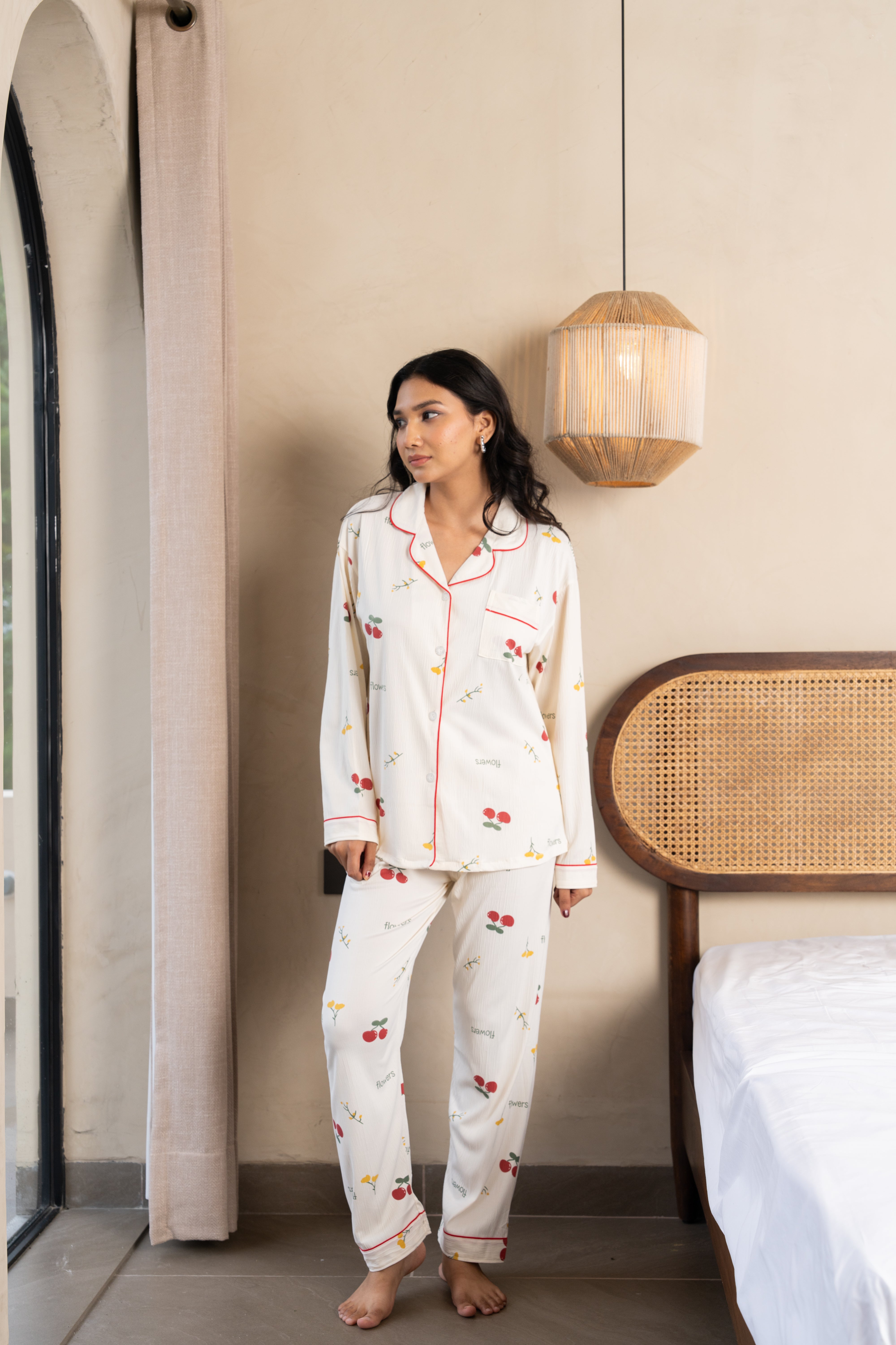 Cherry Bloom White Nightsuit Set (Set of 2) – Sweet Printed Loungewear