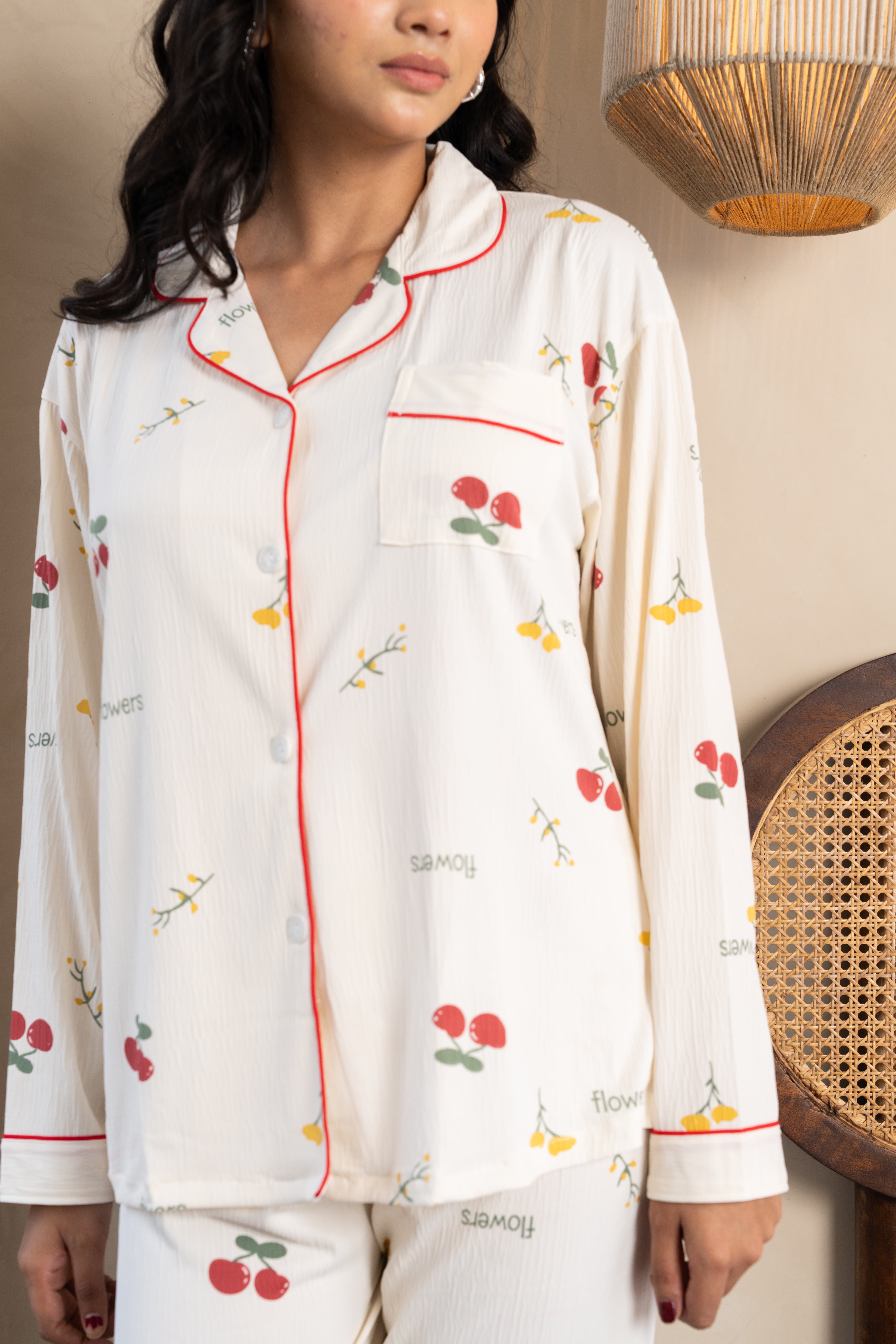 Cherry Bloom White Nightsuit Set (Set of 2) – Sweet Printed Loungewear