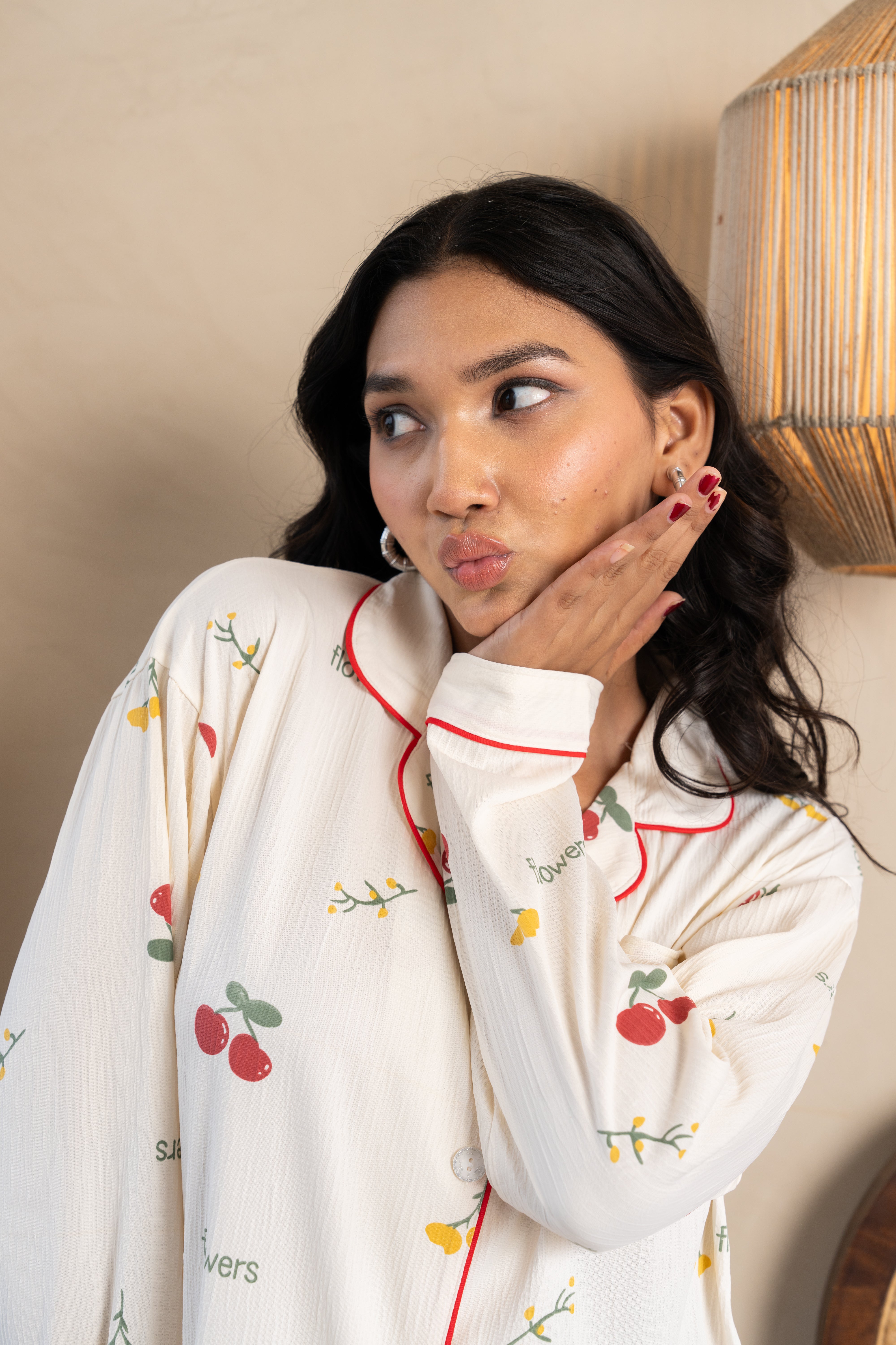 Cherry Bloom White Nightsuit Set (Set of 2) – Sweet Printed Loungewear