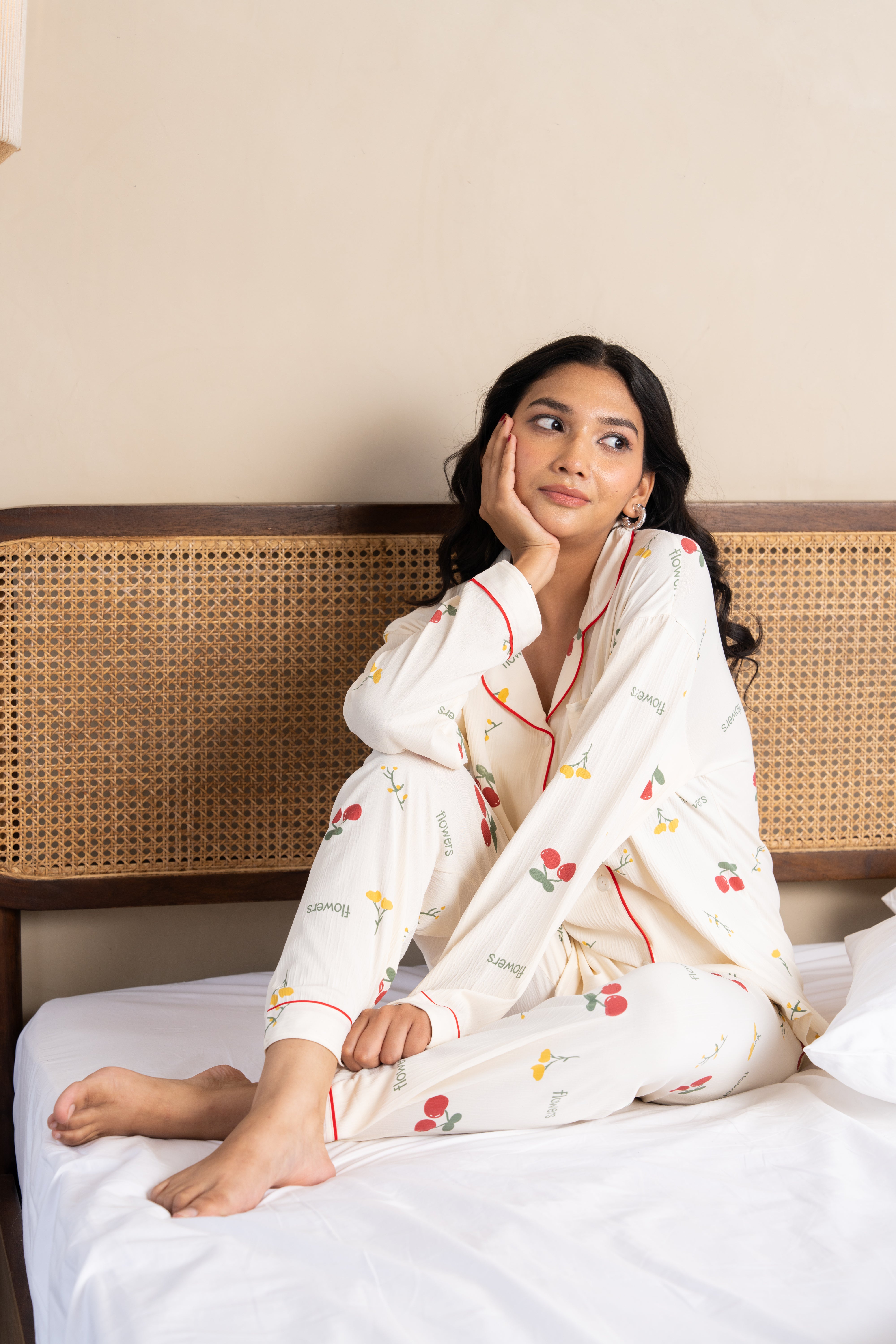 Cherry Bloom White Nightsuit Set (Set of 2) – Sweet Printed Loungewear