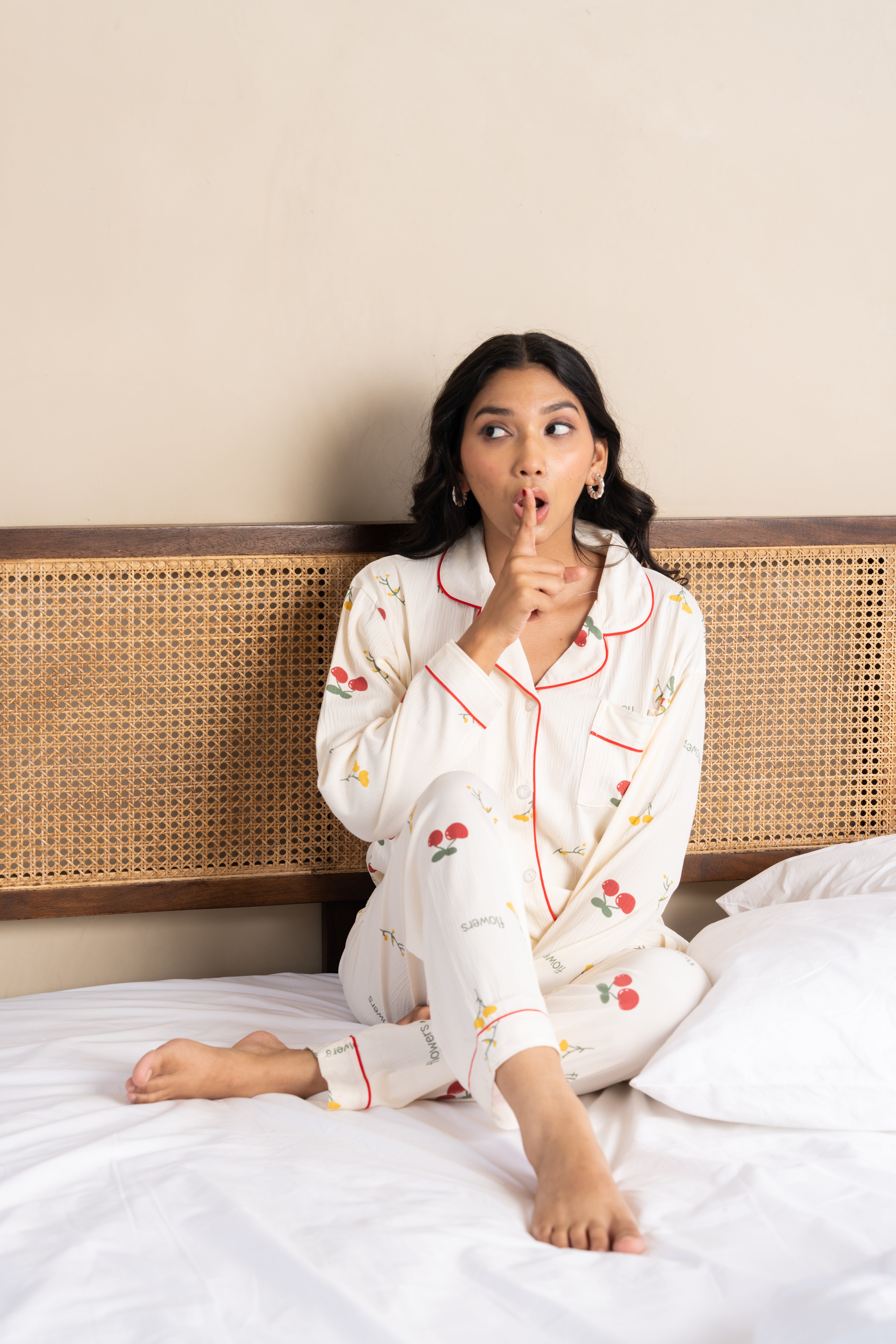 Cherry Bloom White Nightsuit Set (Set of 2) – Sweet Printed Loungewear