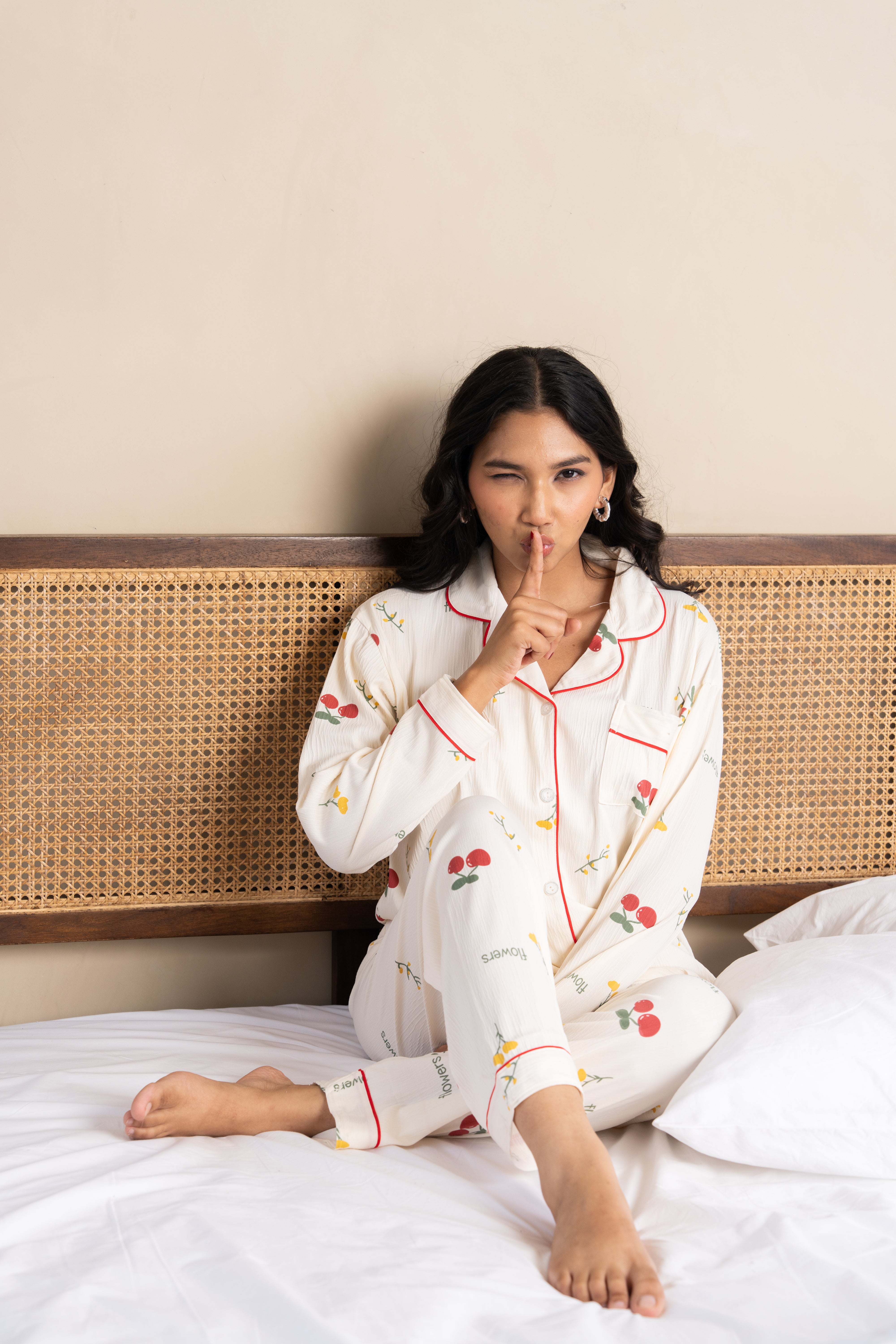 Cherry Bloom White Nightsuit Set (Set of 2) – Sweet Printed Loungewear