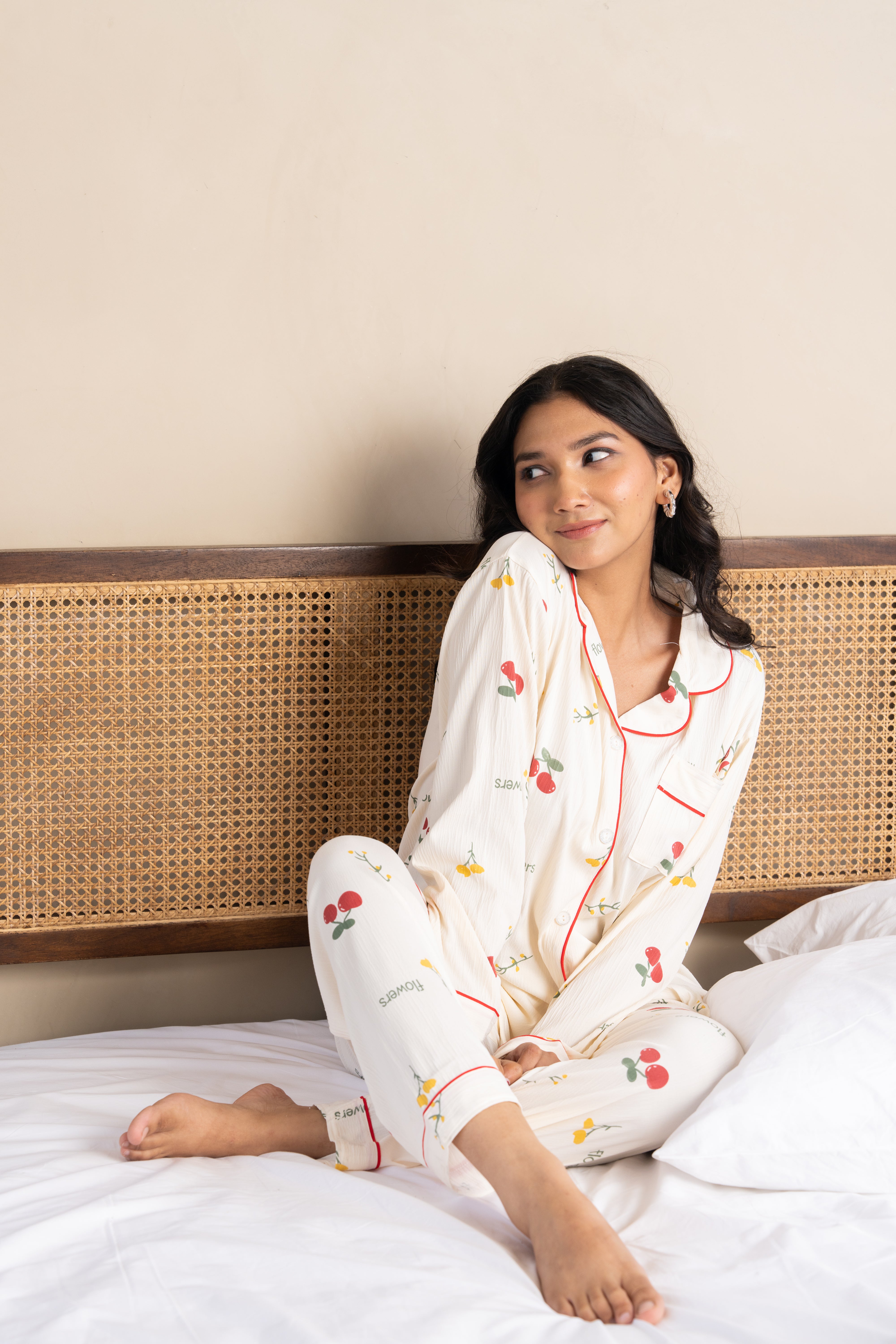 Cherry Bloom White Nightsuit Set (Set of 2) – Sweet Printed Loungewear