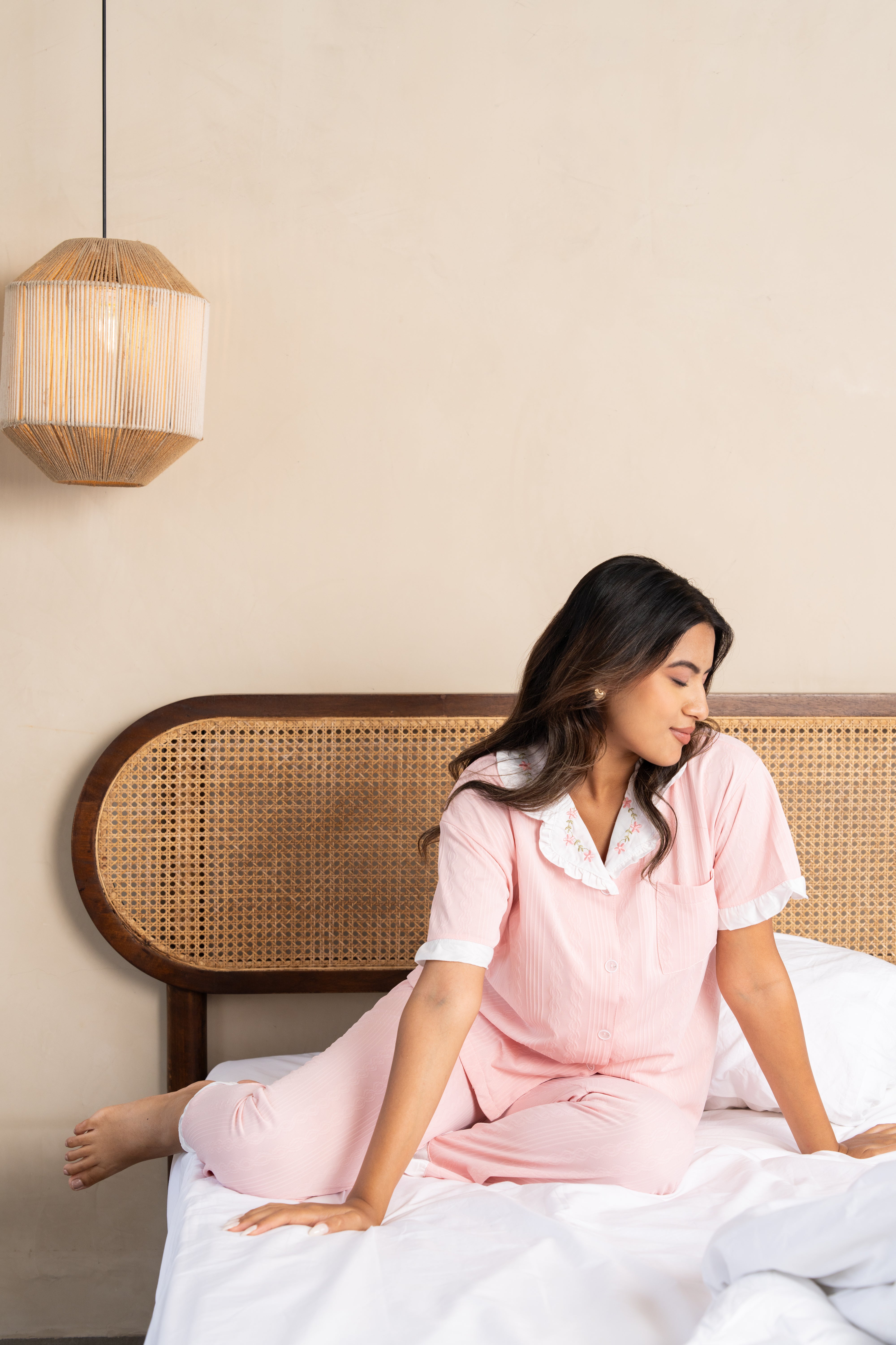 Rose Dawn Pink Cotton Nightsuit-(Set of 3) – Sweet Comfort Loungewear