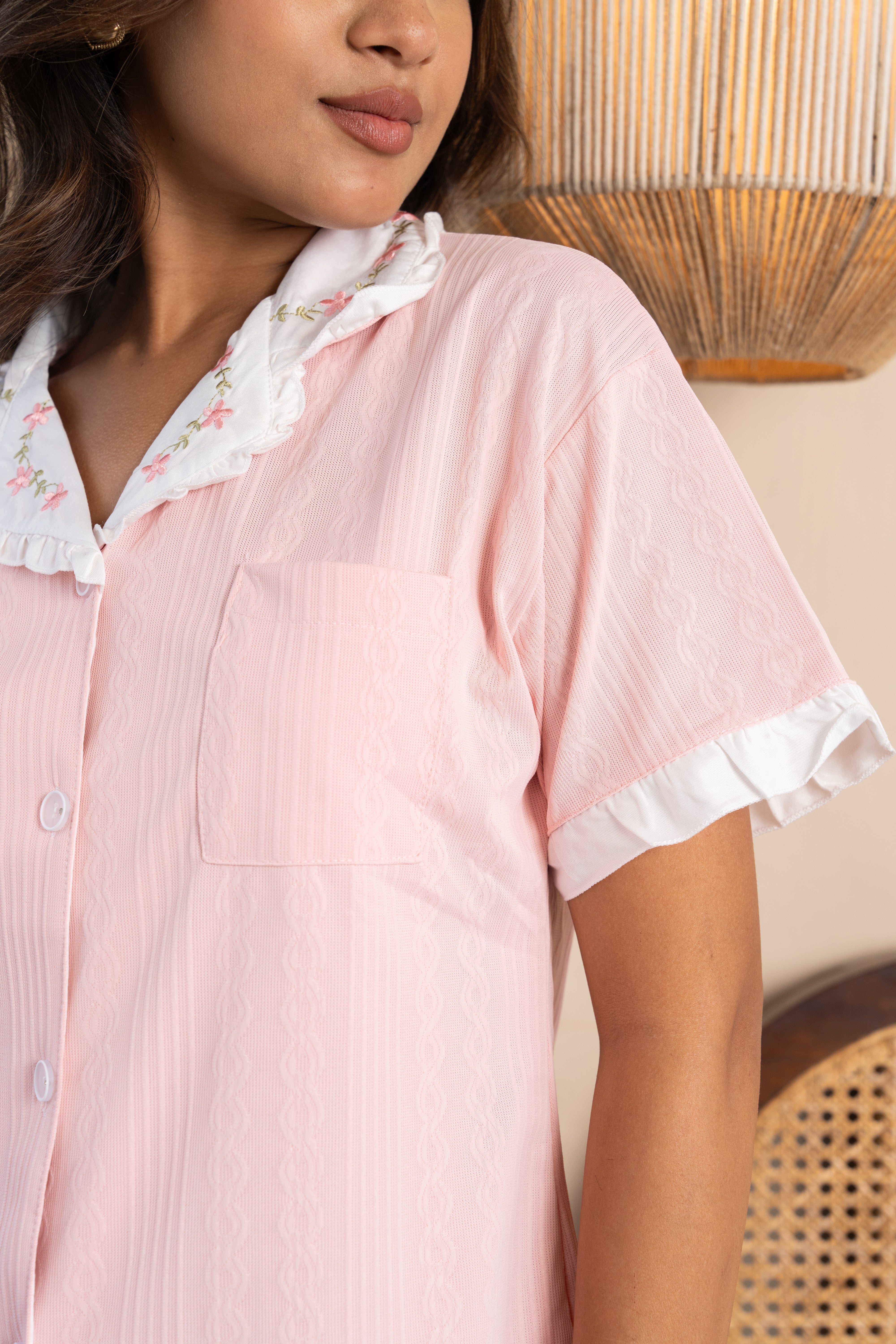 Rose Dawn Pink Cotton Nightsuit-(Set of 3) – Sweet Comfort Loungewear