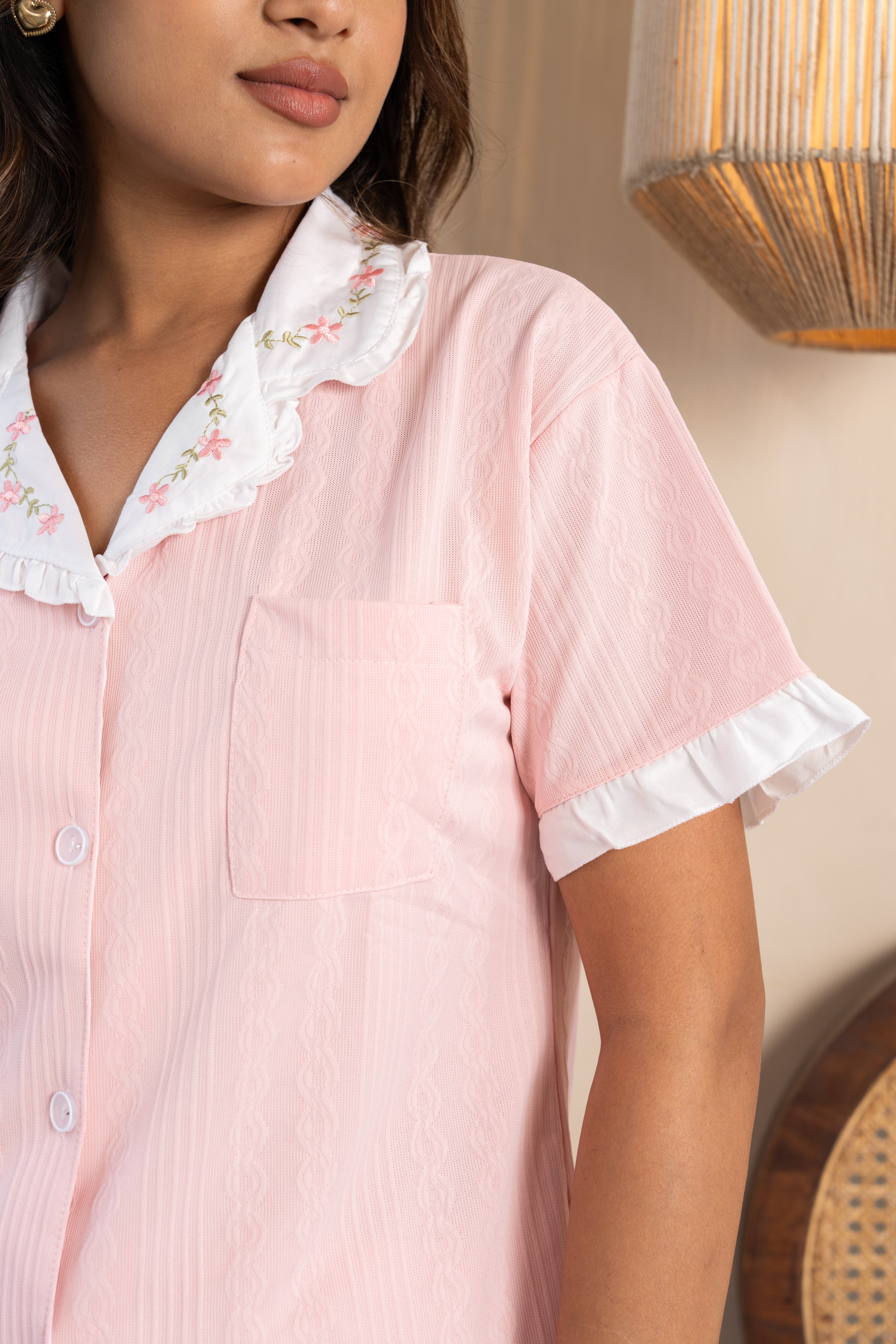 Rose Dawn Pink Cotton Nightsuit-(Set of 3) – Sweet Comfort Loungewear