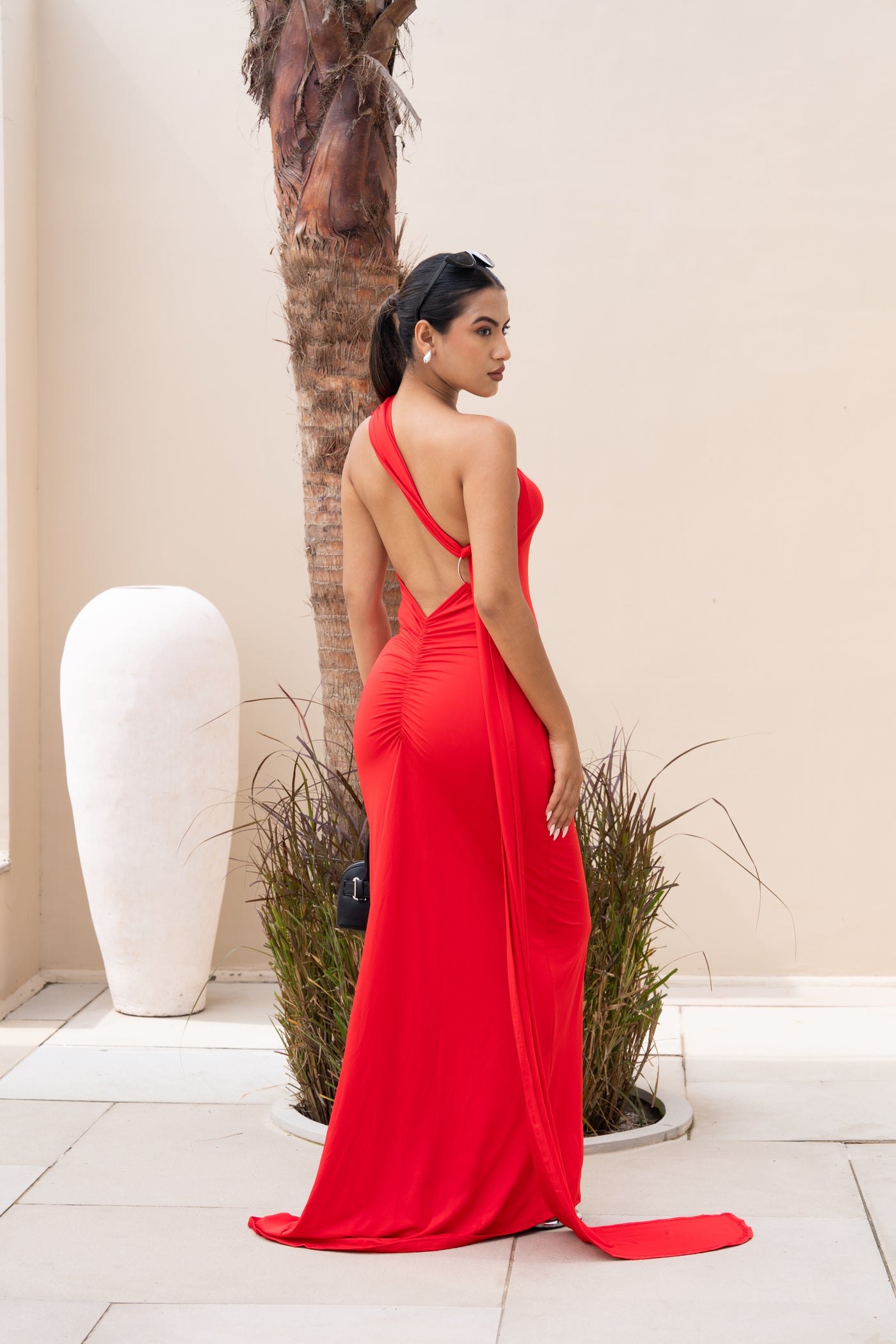 Red Halter Neck Backless Maxi Gown with Train Elegant Evening Party Daisie Red Halter Neck Backless Maxi Gown with Train Elegant Evening Party Daisie