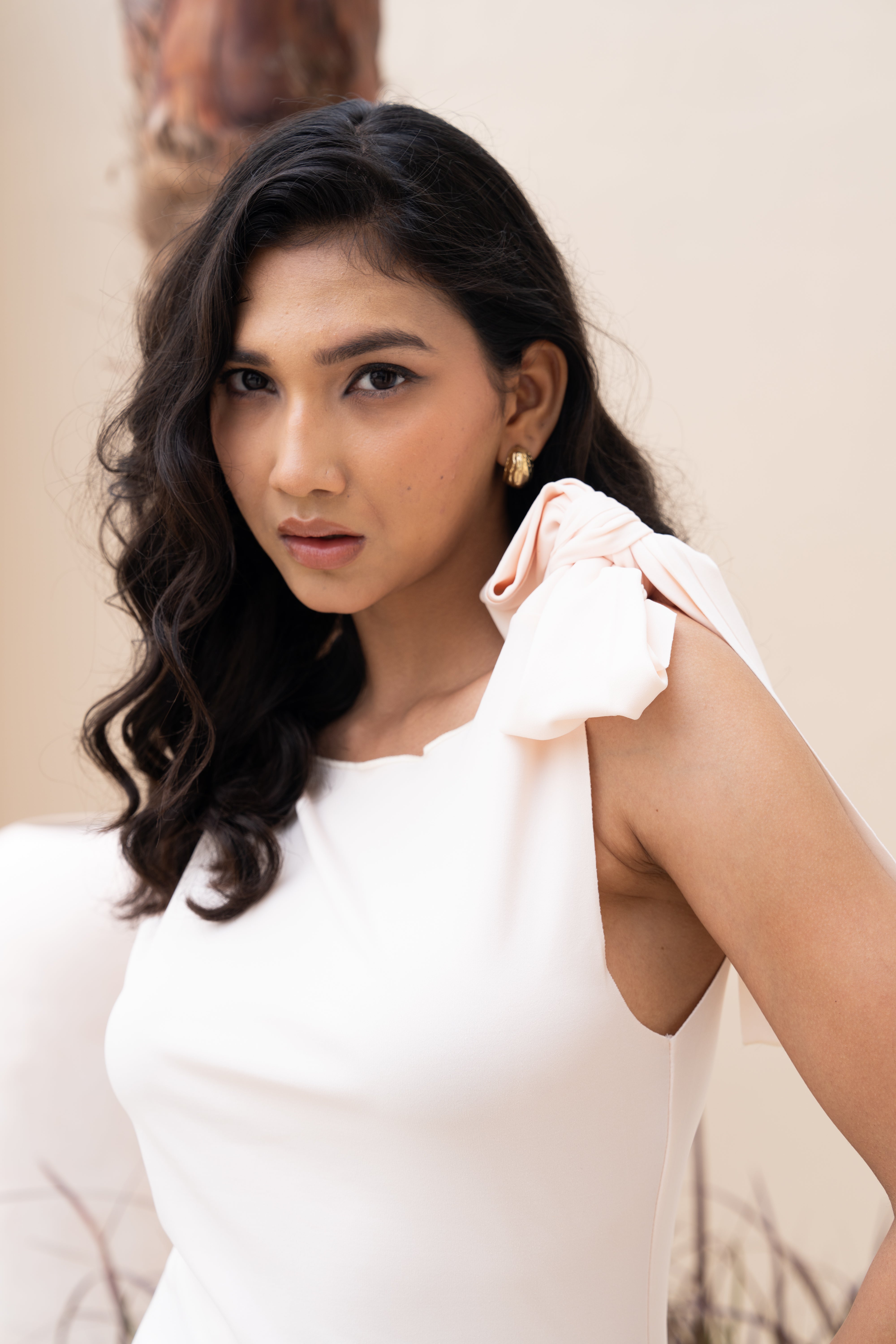 Offwhite One Shoulder Bow Detail Maxi Gown – Elegant Evening & Party Dress