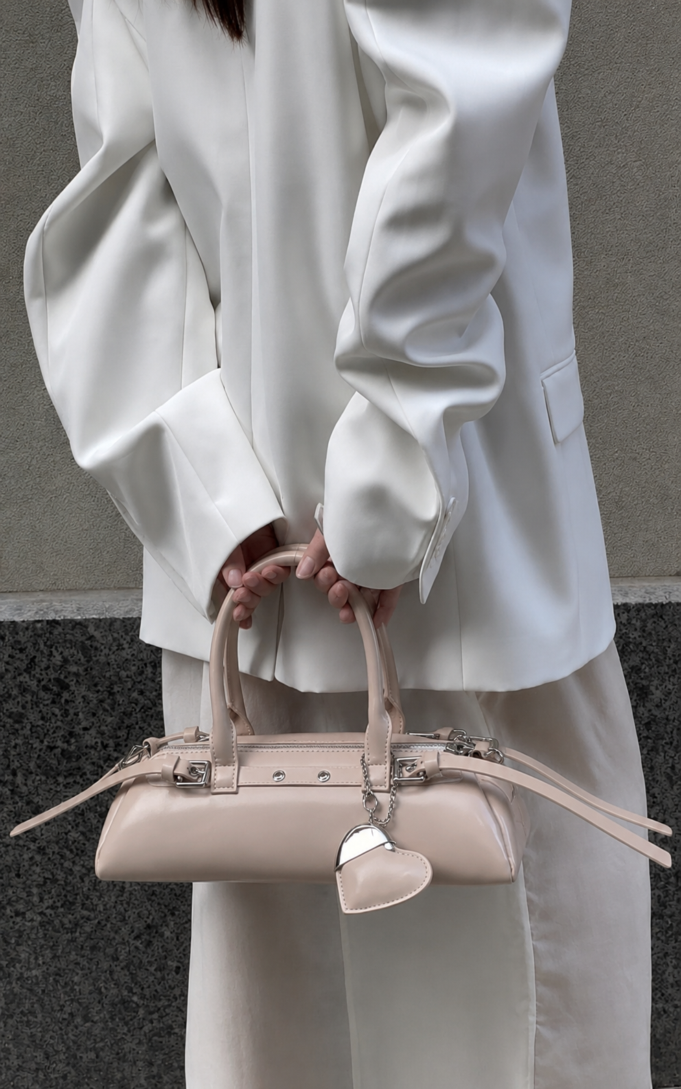 Elodie | Women’s Blush Pink Mini Bowling Shoulder Bag | Top Handle & Crossbody Handbag